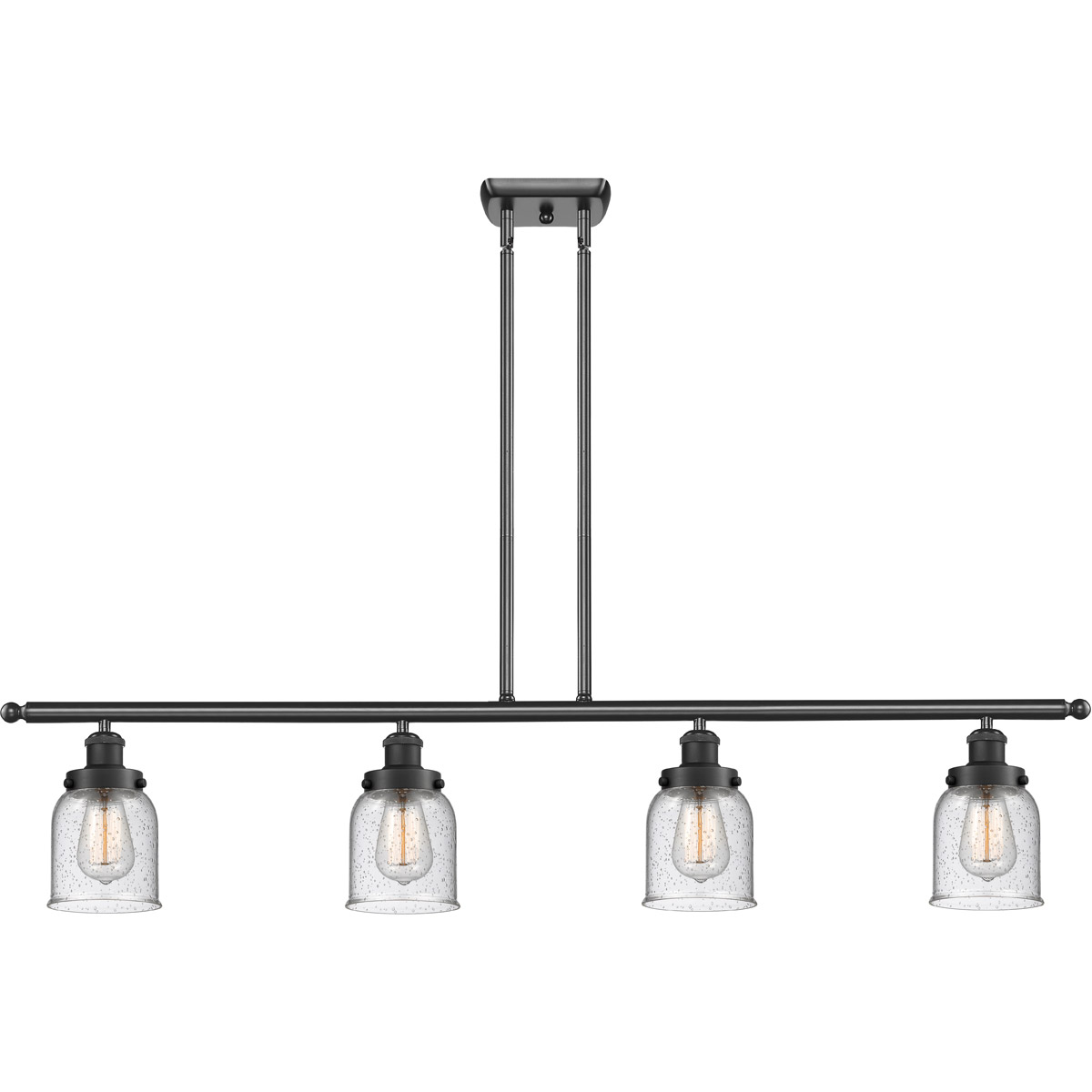 Innovations Lighting 916-4I-BK-G54 Ballston Small Bell 4 Light 48 inch Matte Black Island Light Ceiling Light in Seedy Glass, Ballston