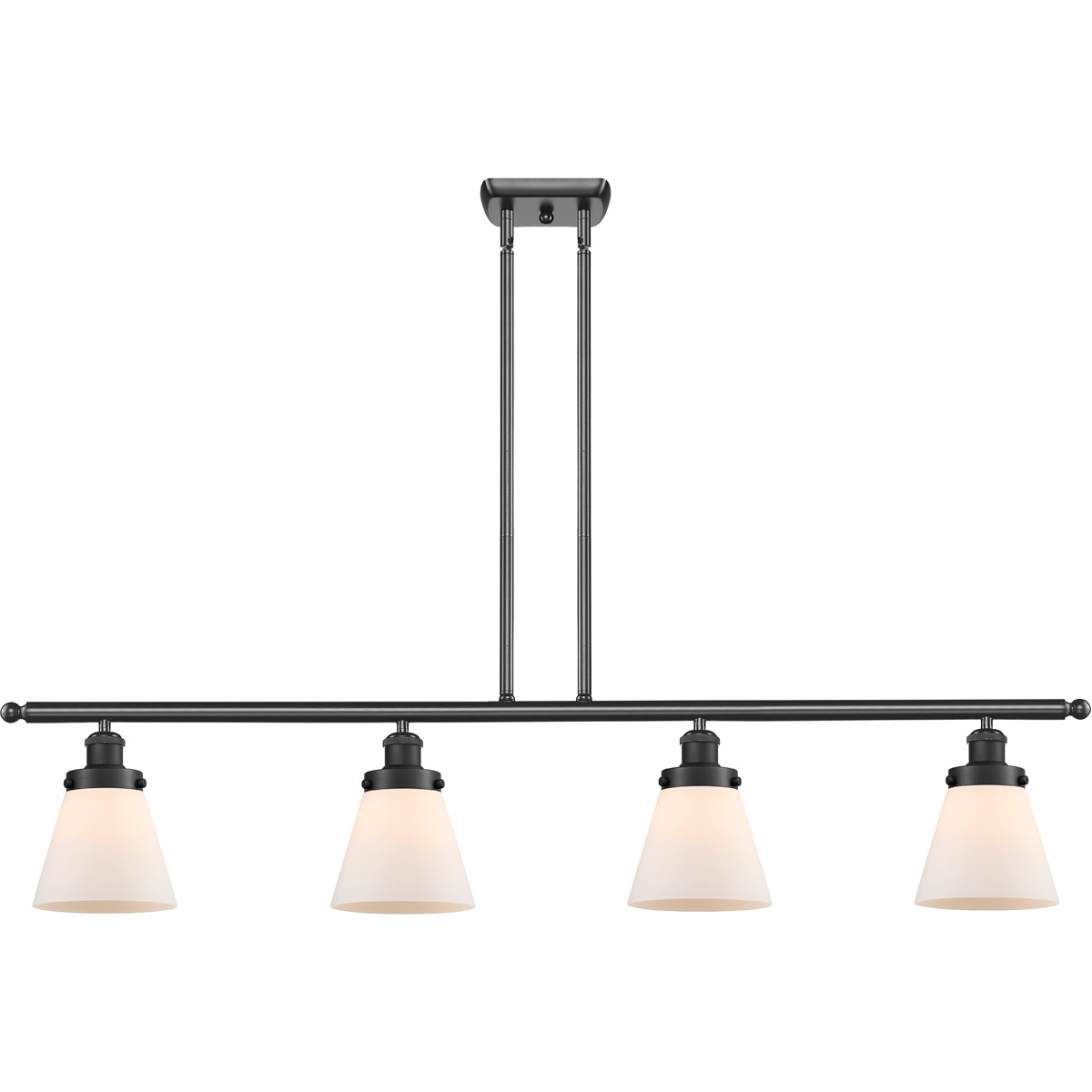 Innovations Lighting 916-4I-BK-G61 Ballston Small Cone 4 Light 48 inch Matte Black Island Light Ceiling Light in Matte White Glass, Ballston