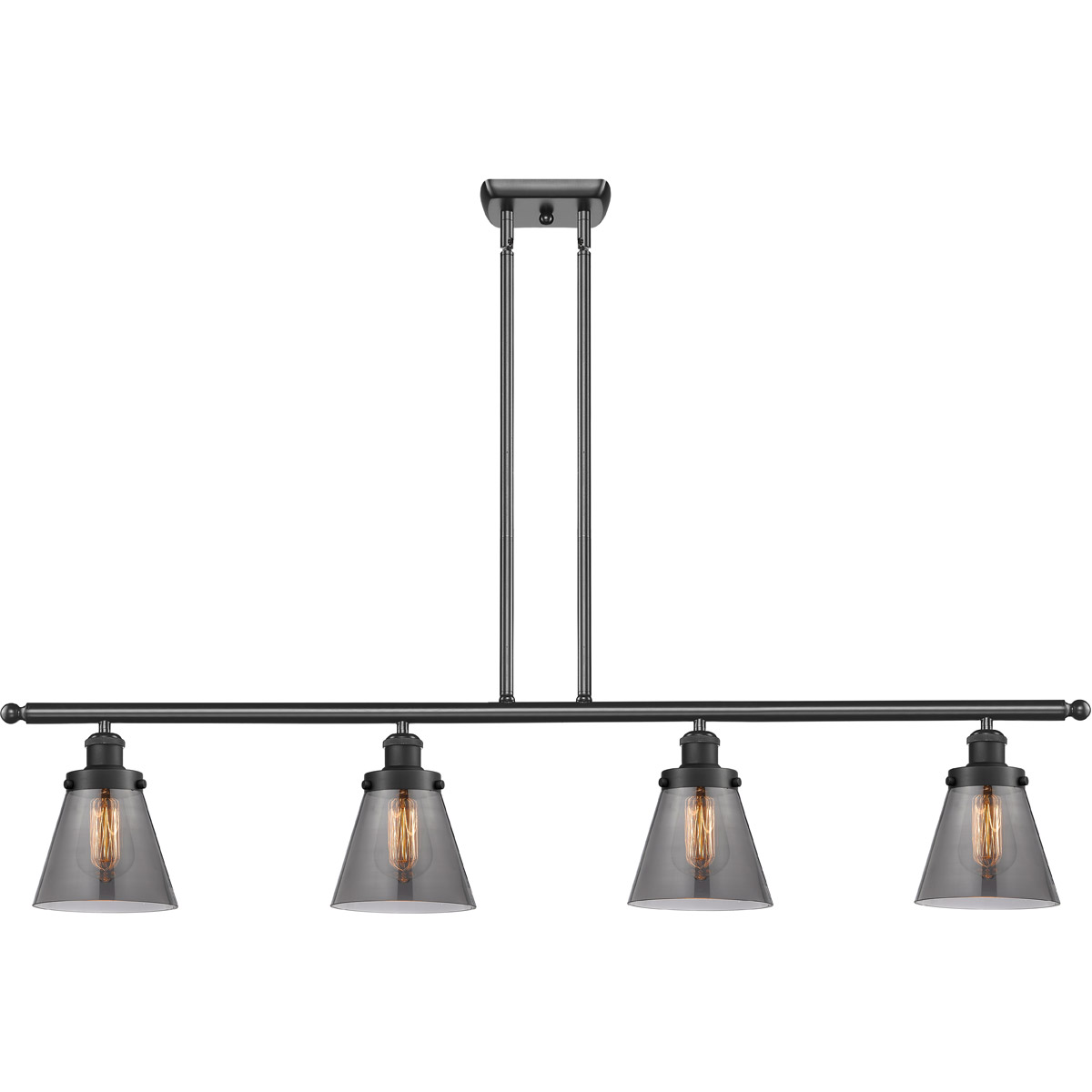 Innovations Lighting 916-4I-BK-G63 Ballston Small Cone 4 Light 48 inch Matte Black Island Light Ceiling Light in Plated Smoke Glass, Ballston