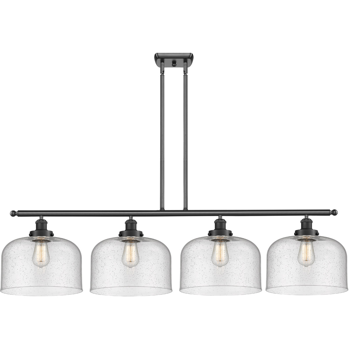 Innovations Lighting 916-4I-BK-G74-L Ballston X-Large Bell 4 Light 48 inch Matte Black Island Light Ceiling Light in Seedy Glass, Ballston
