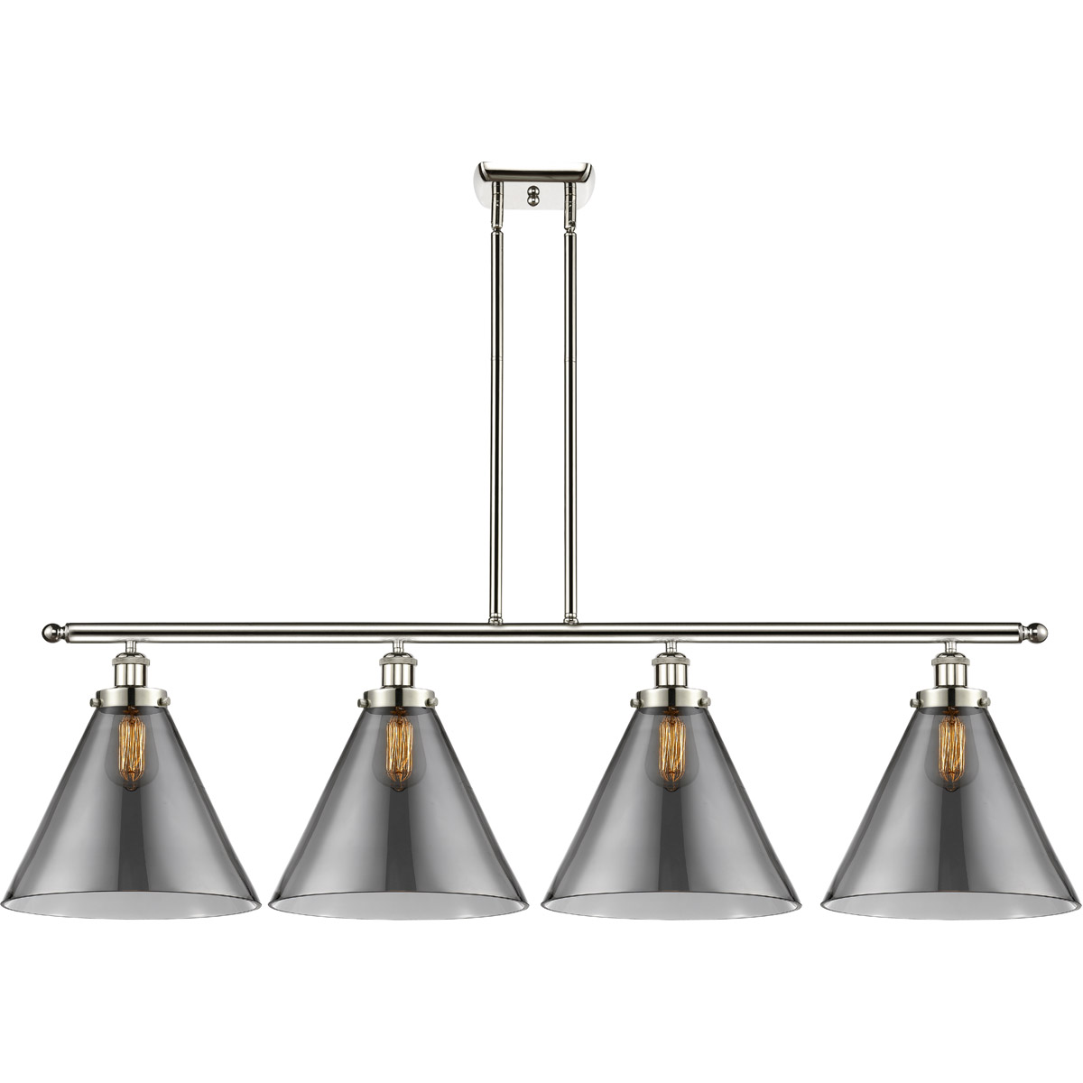Innovations Lighting 916-4I-WPC-G43-L-LED Ballston X-Large Cone LED 48 inch White and Polished Chrome Island Light Ceiling Light in Plated Smoke Glass