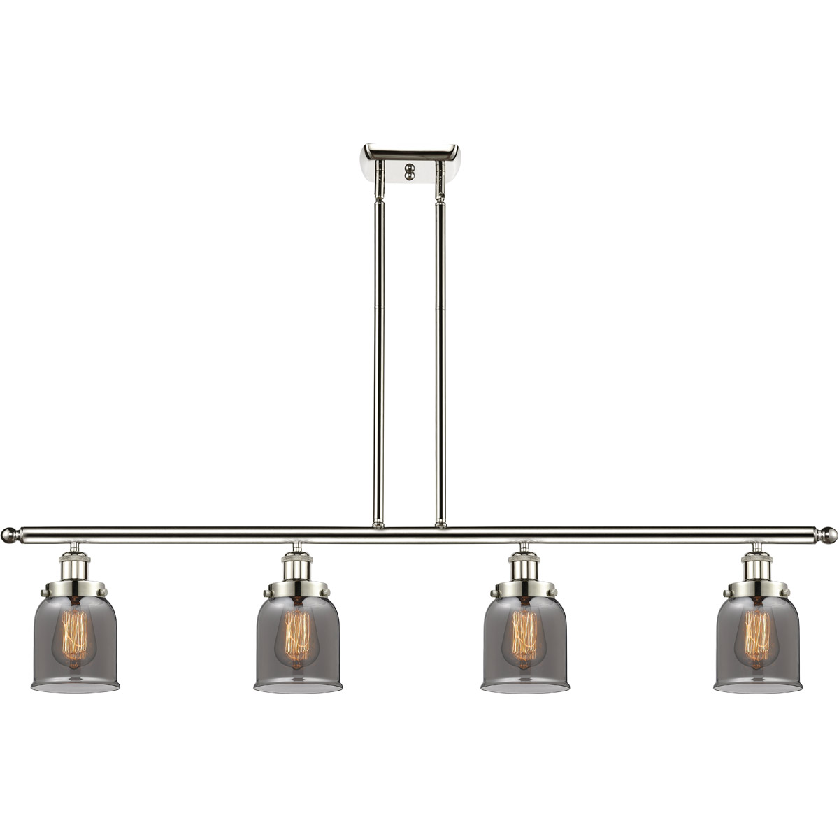 Innovations Lighting 916-4I-PN-G53-LED Ballston Small Bell LED 48 inch Polished Nickel Island Light Ceiling Light in Plated Smoke Glass