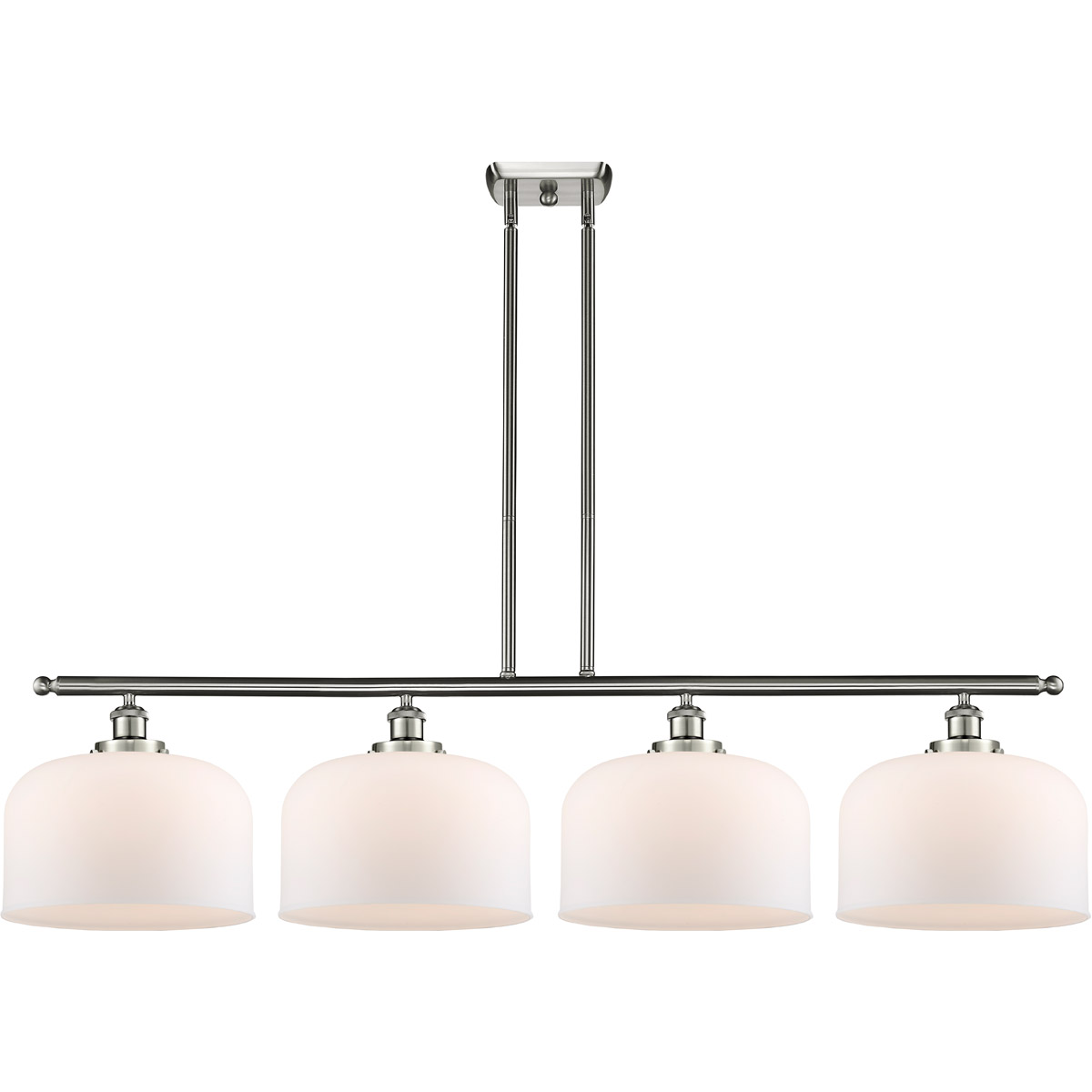 Innovations Lighting 916-4I-SN-G71-L Ballston X-Large Bell 4 Light 48 inch Brushed Satin Nickel Island Light Ceiling Light in Matte White Glass, Balls