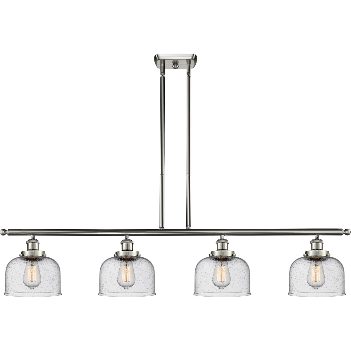 Innovations Lighting 916-4I-WPC-G74-L-LED Ballston X-Large Bell LED 48 inch White and Polished Chrome Island Light Ceiling Light in Seedy Glass