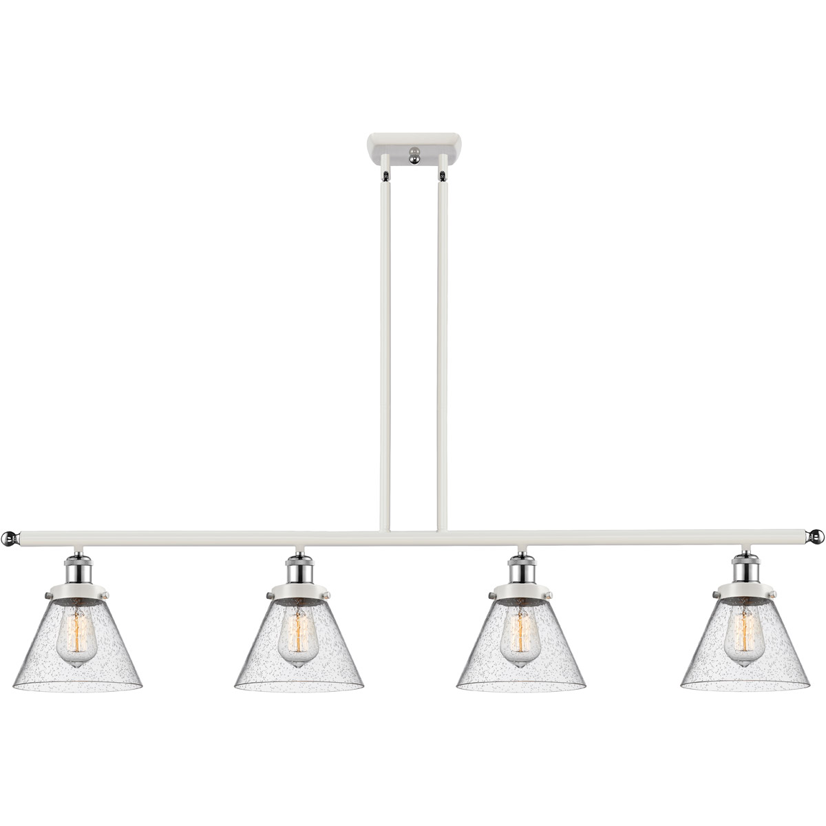 Innovations Lighting 916-4I-WPC-G44 Ballston Large Cone 4 Light 48 inch White and Polished Chrome Island Light Ceiling Light in Seedy Glass