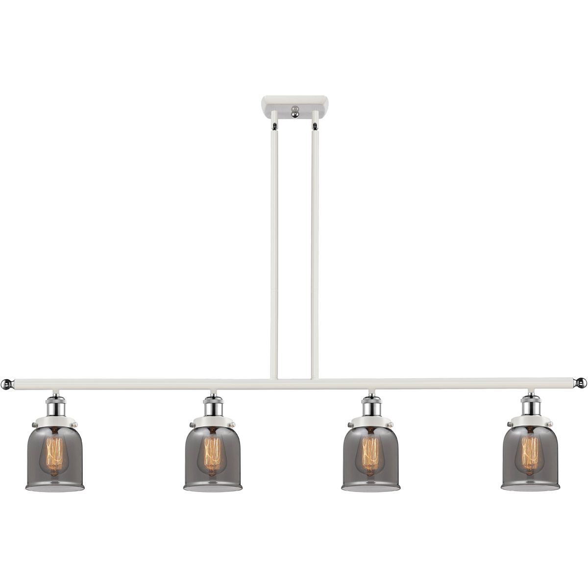 Innovations Lighting 916-4I-WPC-G53-LED Ballston Small Bell LED 48 inch White and Polished Chrome Island Light Ceiling Light in Plated Smoke Glass