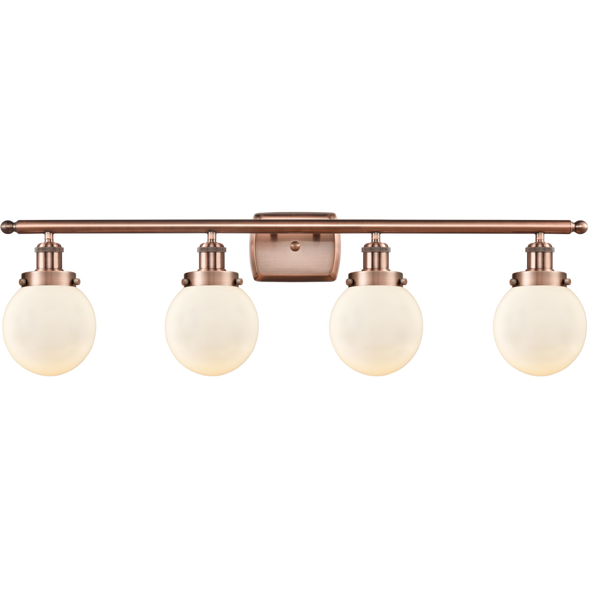 Innovations Lighting 916-4W-AC-G201-6 Ballston Beacon 4 Light 36 inch Antique Copper Bath Vanity Light Wall Light in Matte White Glass