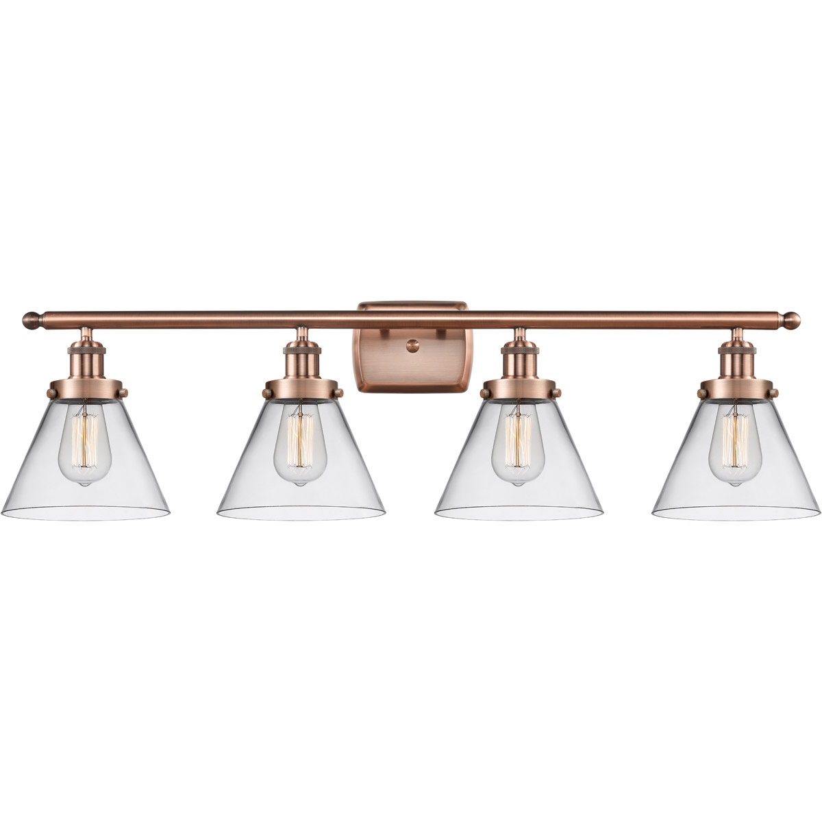 Innovations Lighting 916-4W-AC-G42-LED Ballston Large Cone LED 36 inch Antique Copper Bath Vanity Light Wall Light in Clear Glass