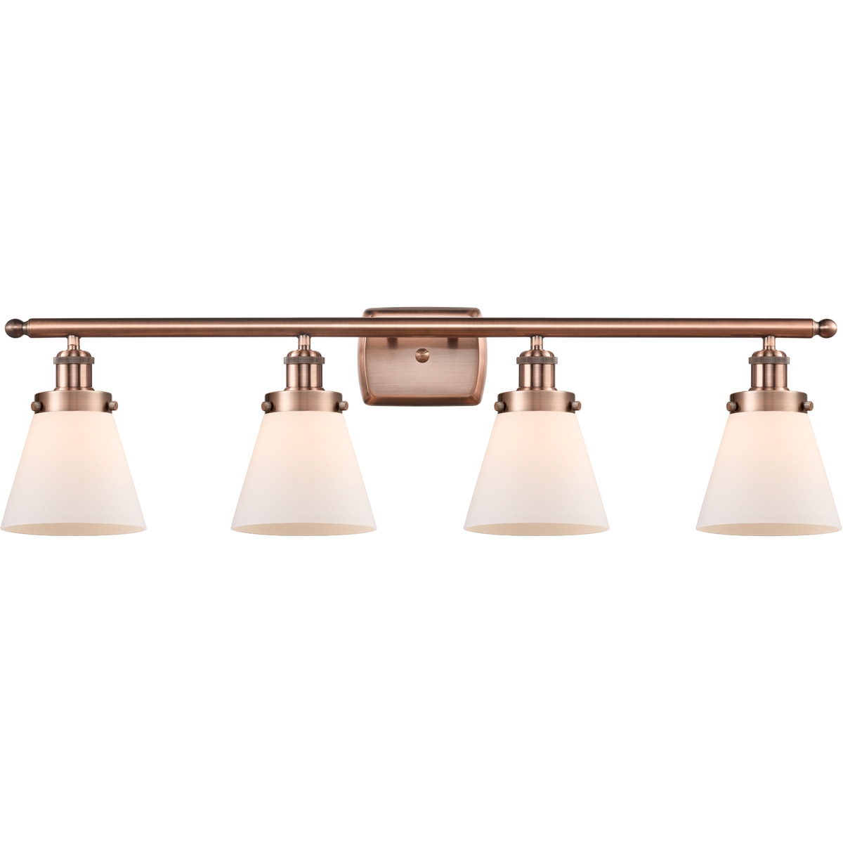 Innovations Lighting 916-4W-AC-G61 Ballston Small Cone 4 Light 36 inch Antique Copper Bath Vanity Light Wall Light in Matte White Glass