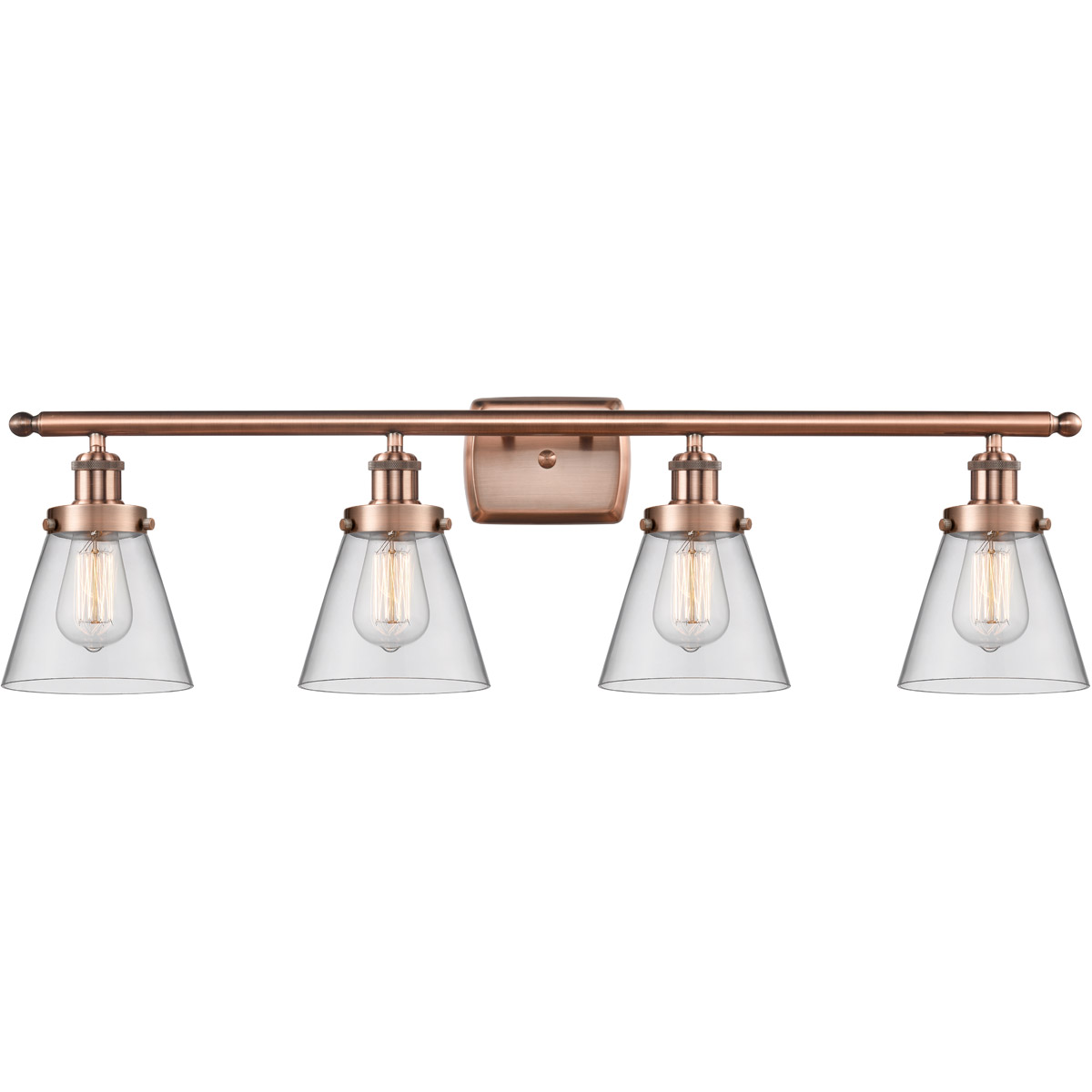 Innovations Lighting 916-4W-AC-G62-LED Ballston Small Cone LED 36 inch Antique Copper Bath Vanity Light Wall Light in Clear Glass