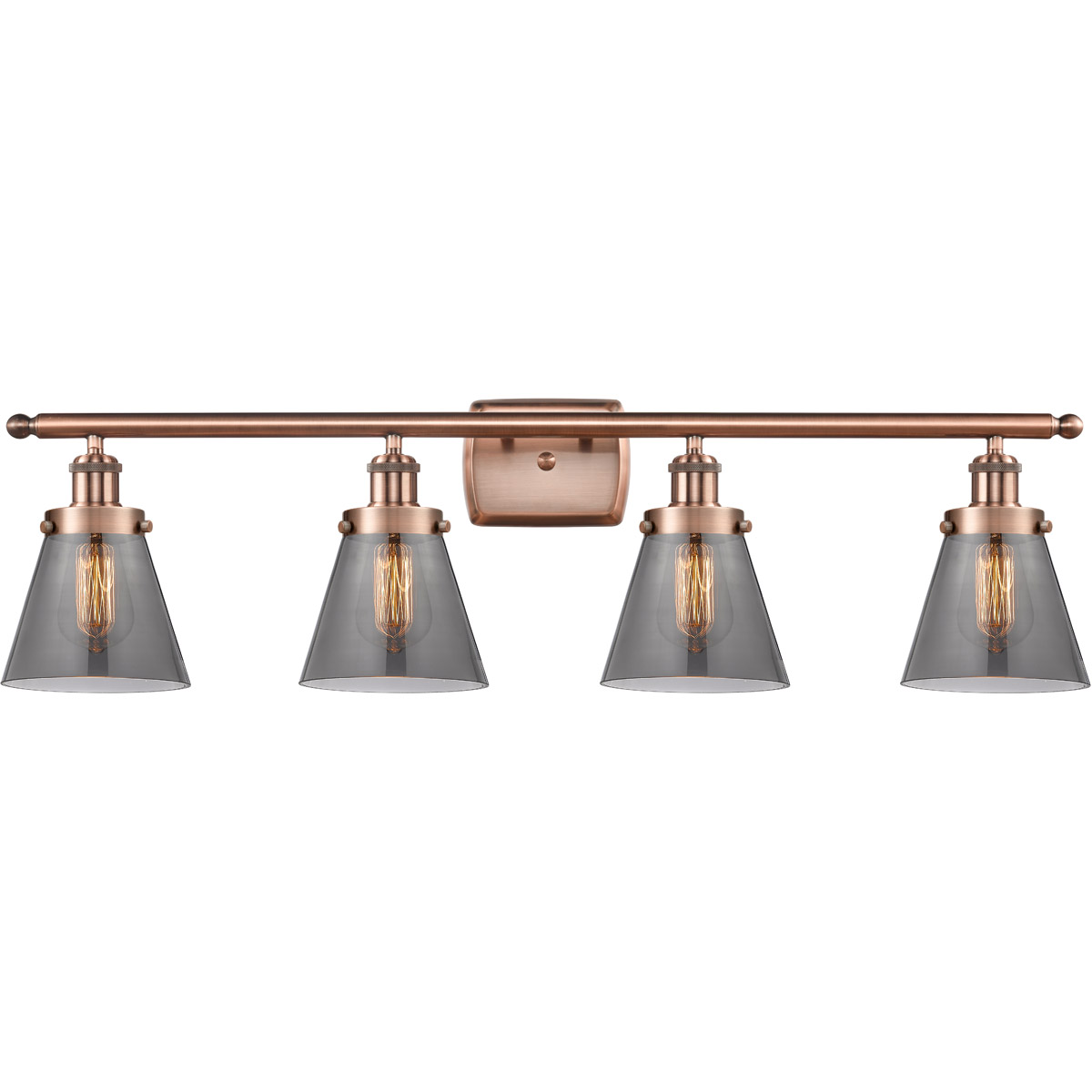 Innovations Lighting 916-4W-AC-G63-LED Ballston Small Cone LED 36 inch Antique Copper Bath Vanity Light Wall Light in Plated Smoke Glass