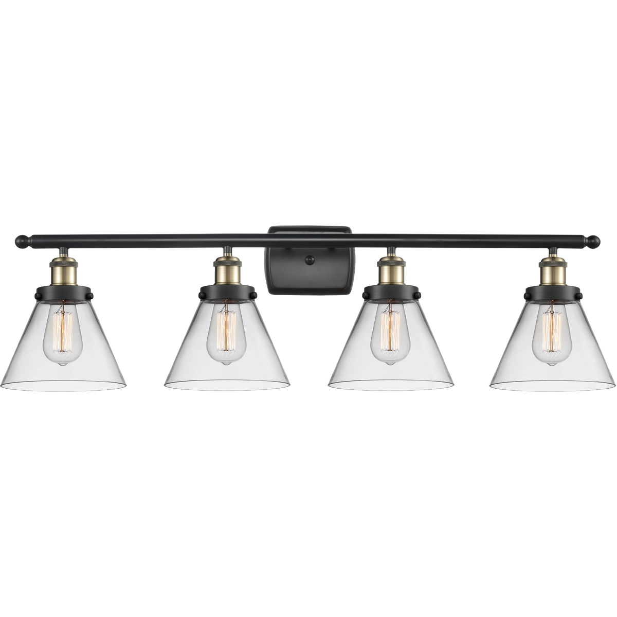 Innovations Lighting 916-4W-BAB-G42-LED Ballston Large Cone LED 36 inch Black Antique Brass Bath Vanity Light Wall Light in Clear Glass