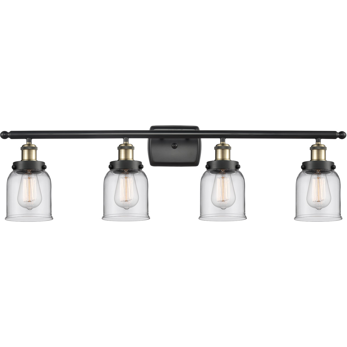 Innovations Lighting 916-4W-BAB-G52-LED Ballston Small Bell LED 36 inch Black Antique Brass Bath Vanity Light Wall Light in Clear Glass