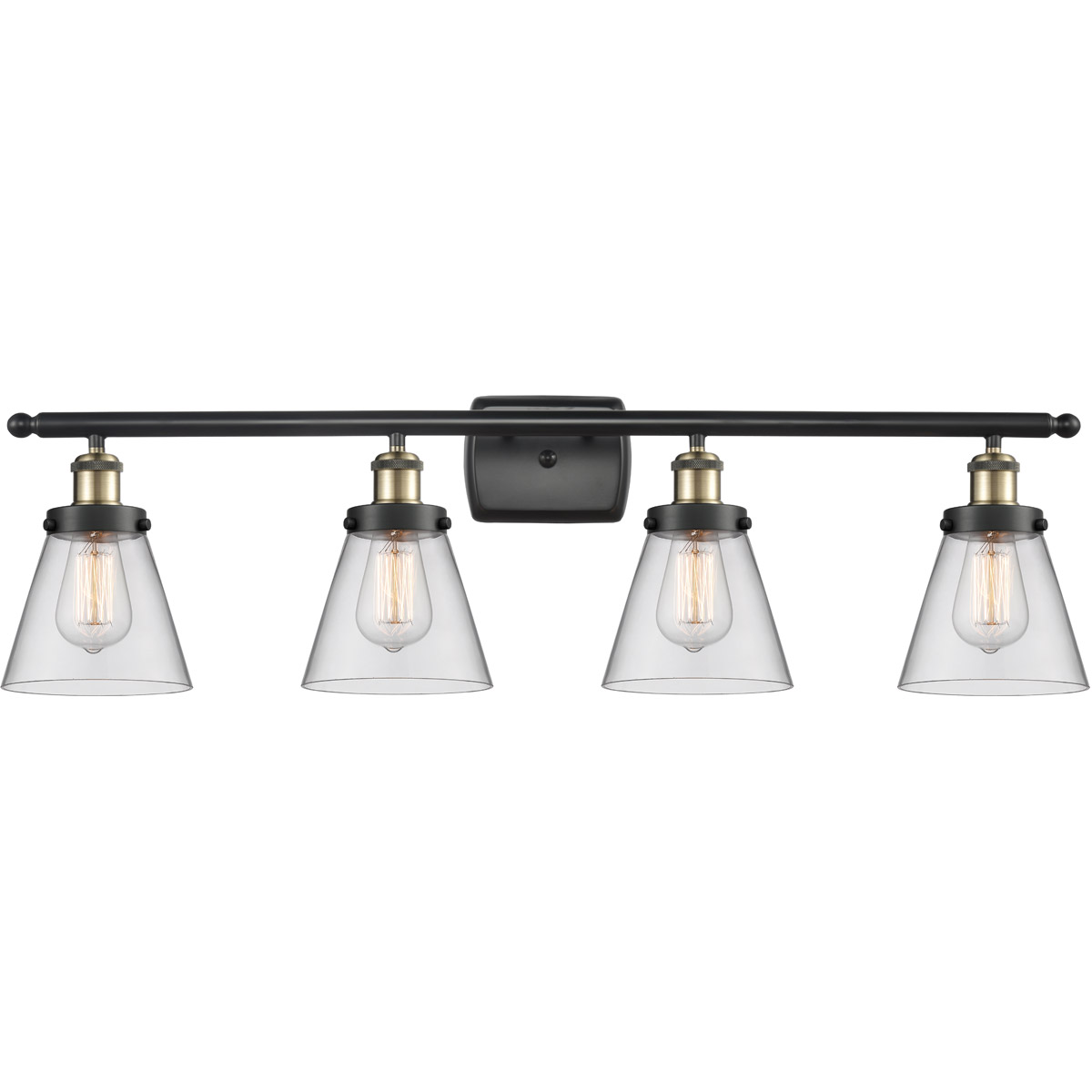 Innovations Lighting 916-4W-BAB-G62-LED Ballston Small Cone LED 36 inch Black Antique Brass Bath Vanity Light Wall Light in Clear Glass
