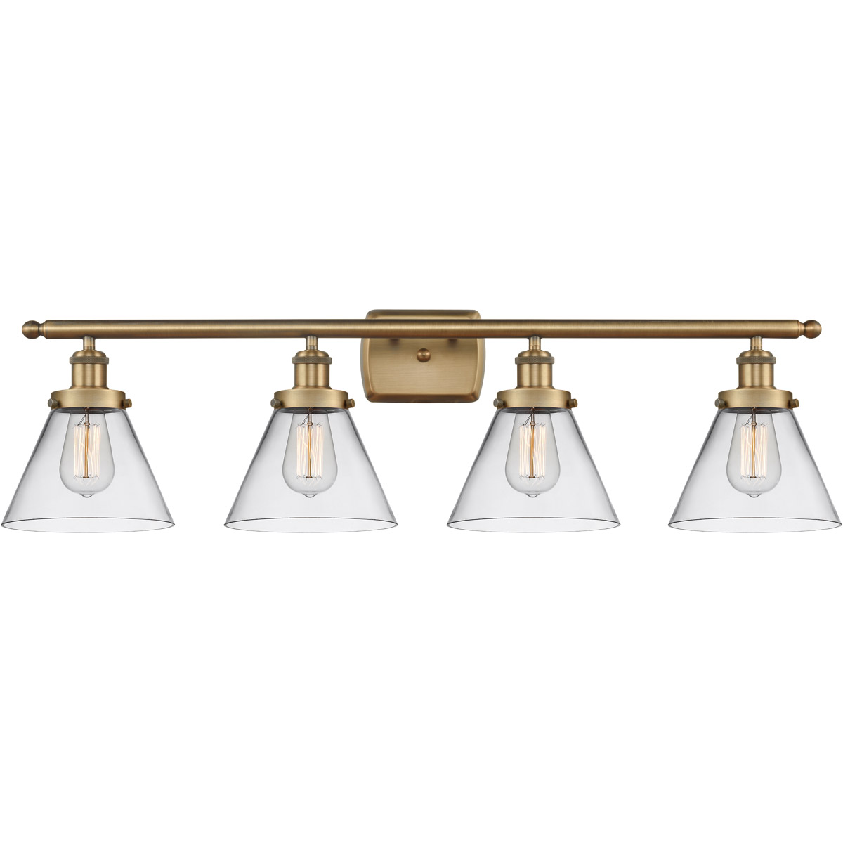 Innovations Lighting 916-4W-BB-G42-LED Ballston Large Cone LED 36 inch Brushed Brass Bath Vanity Light Wall Light in Clear Glass