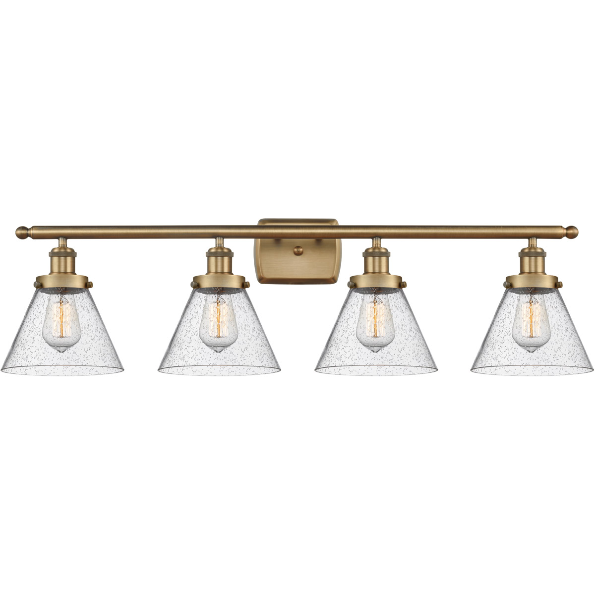 Innovations Lighting 916-4W-BB-G44 Ballston Large Cone 4 Light 36 inch Brushed Brass Bath Vanity Light Wall Light in Seedy Glass