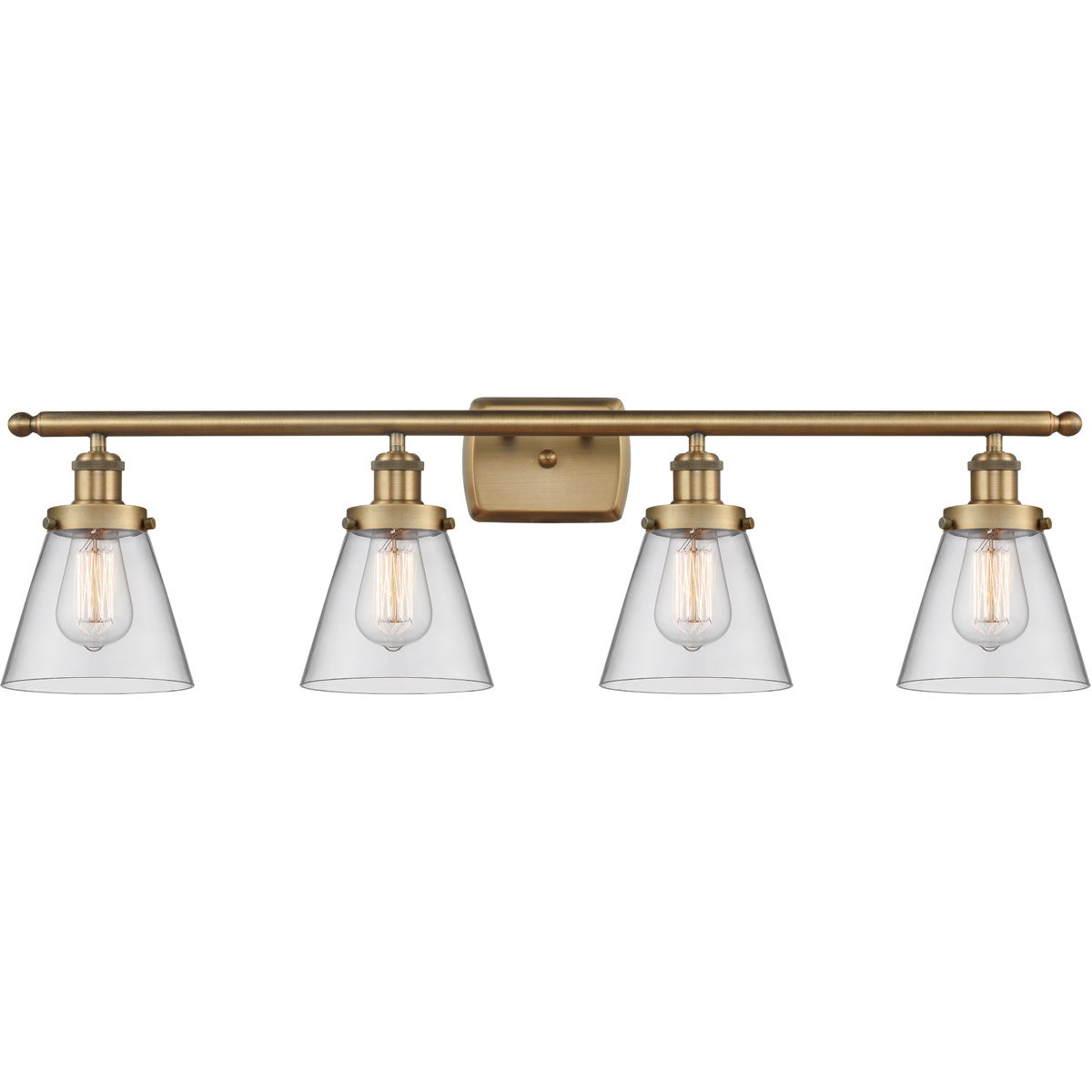 Innovations Lighting 916-4W-BB-G62-LED Ballston Small Cone LED 36 inch Brushed Brass Bath Vanity Light Wall Light in Clear Glass