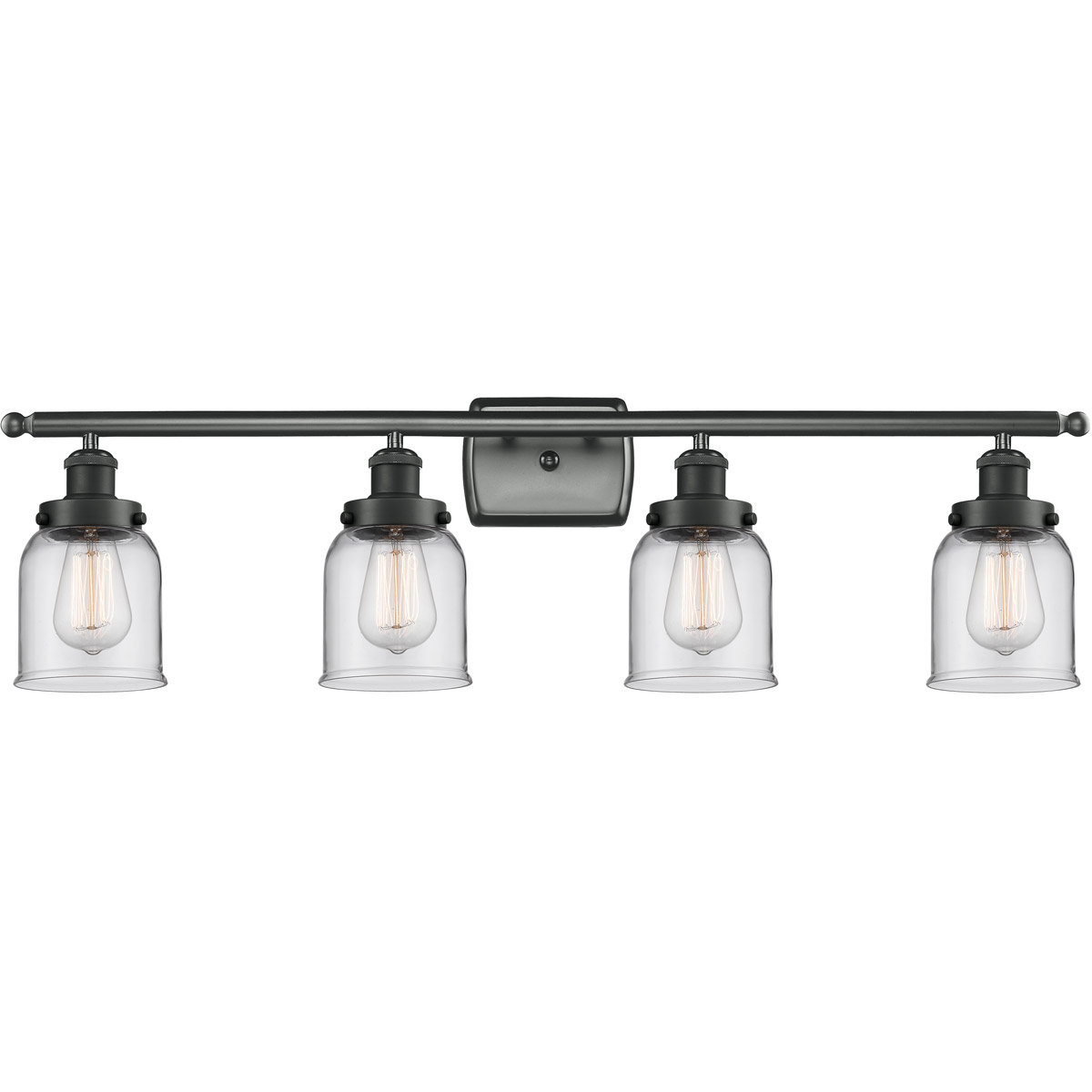 Innovations Lighting 916-4W-BK-G52-LED Ballston Small Bell LED 36 inch Matte Black Bath Vanity Light Wall Light in Clear Glass, Ballston