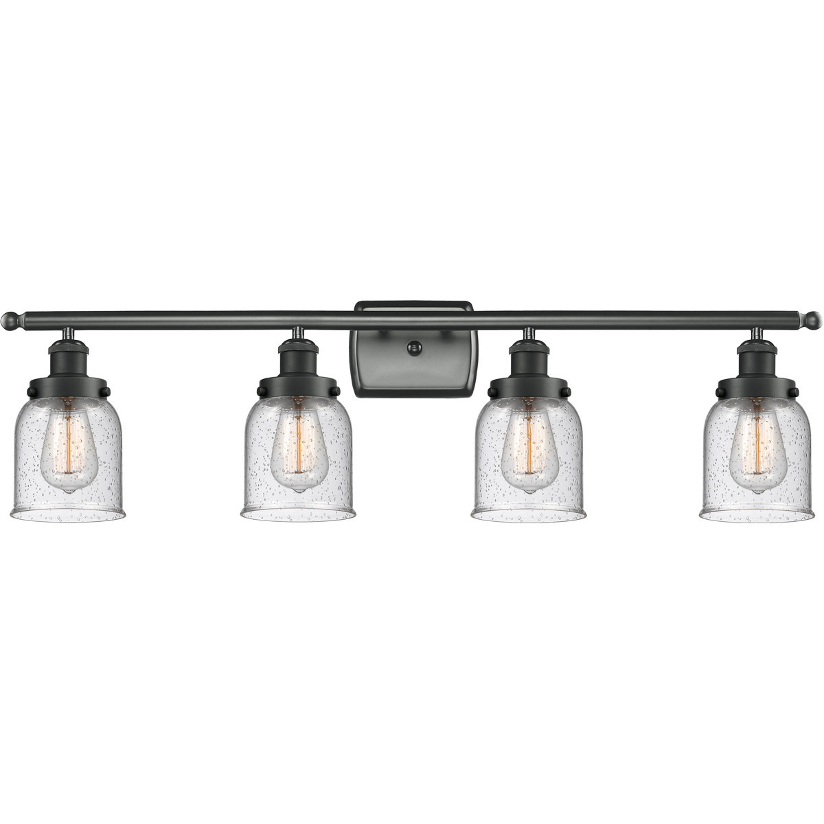 Innovations Lighting 916-4W-BK-G54 Ballston Small Bell 4 Light 36 inch Matte Black Bath Vanity Light Wall Light in Seedy Glass, Ballston