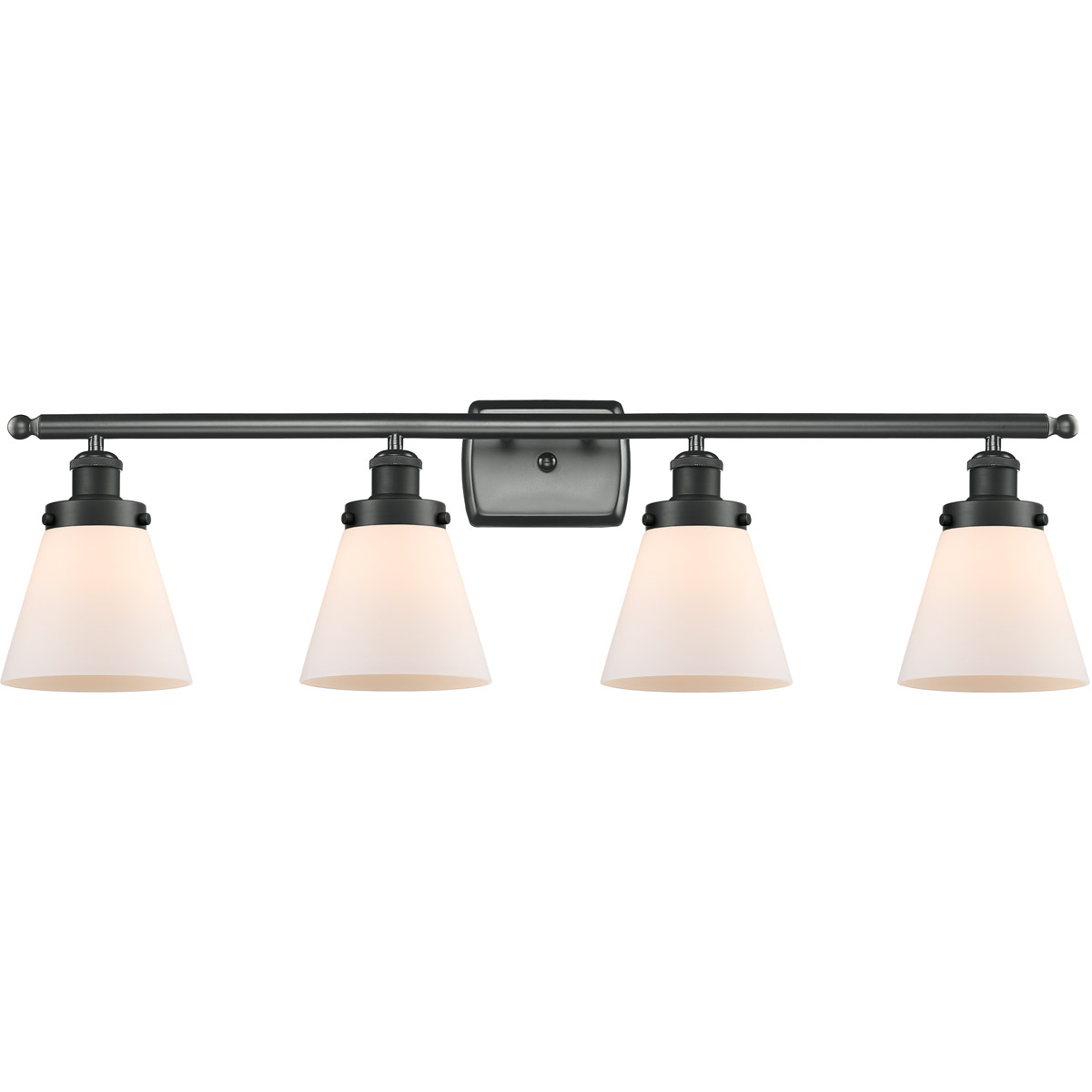 Innovations Lighting 916-4W-BK-G61 Ballston Small Cone 4 Light 36 inch Matte Black Bath Vanity Light Wall Light in Matte White Glass, Ballston