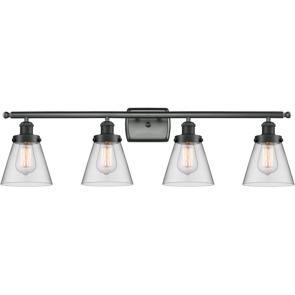 Innovations Lighting 916-4W-BK-G62-LED Ballston Small Cone LED 36 inch Matte Black Bath Vanity Light Wall Light in Clear Glass, Ballston