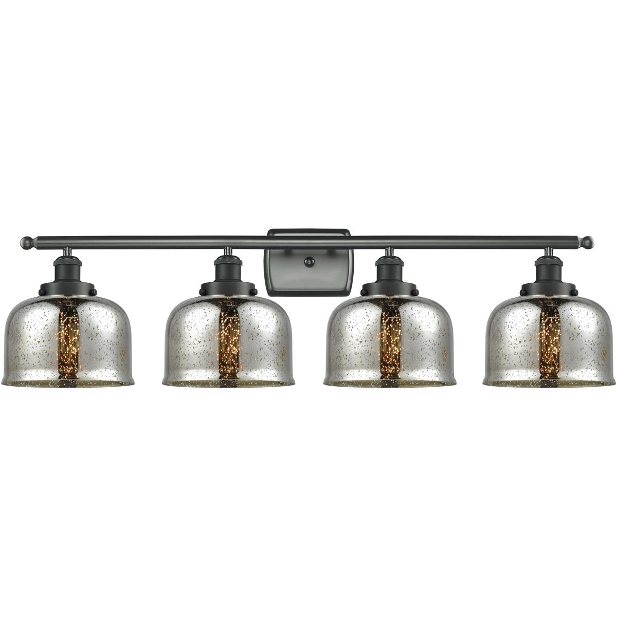 Innovations Lighting 916-4W-BK-G78 Ballston Urban Bell 4 Light 36 inch Matte Black Bath Vanity Light Wall Light in Silver Plated Mercury Glass
