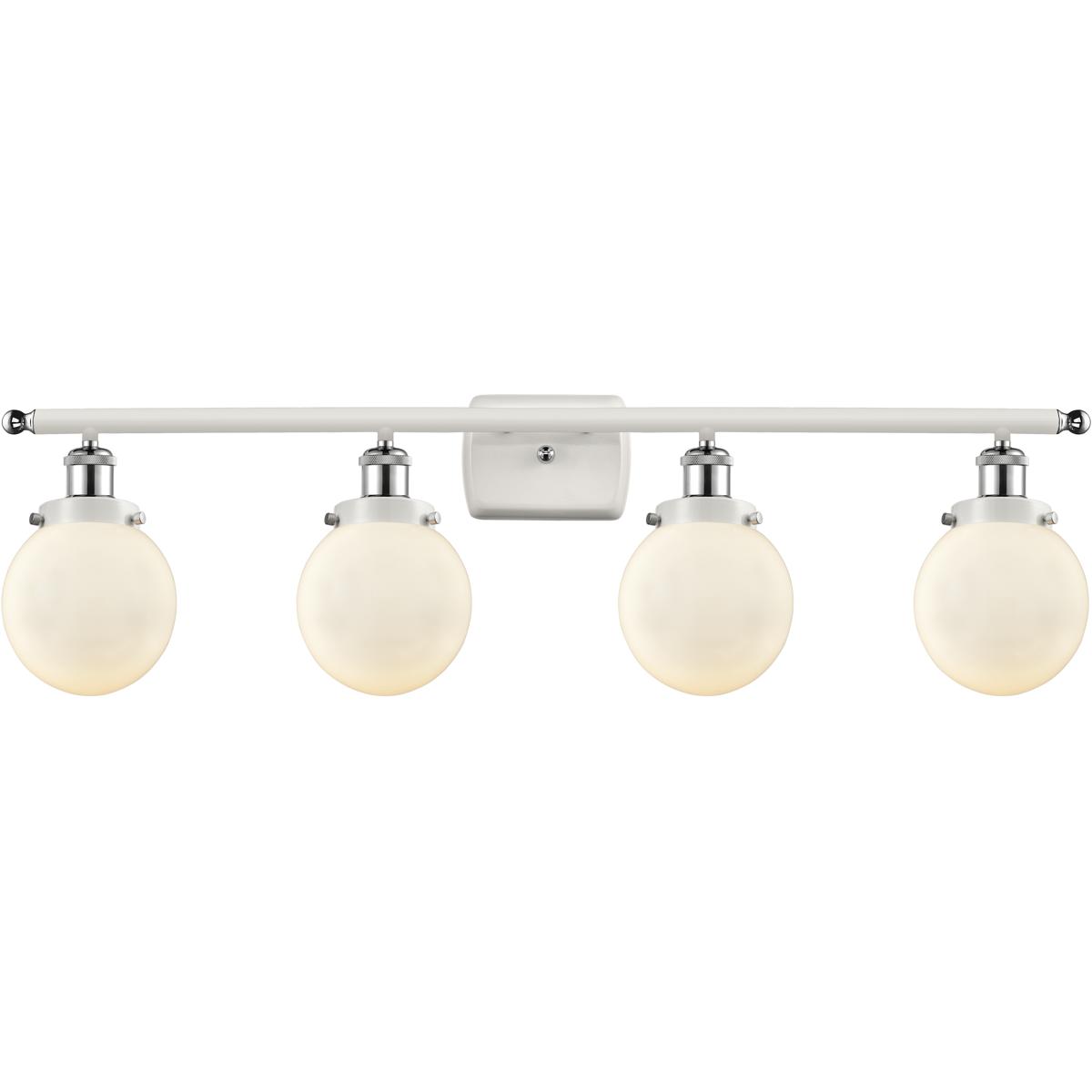 Innovations Lighting 916-4W-WPC-G201-6 Ballston Beacon 4 Light 36 inch White and Polished Chrome Bath Vanity Light Wall Light in Matte White Glass