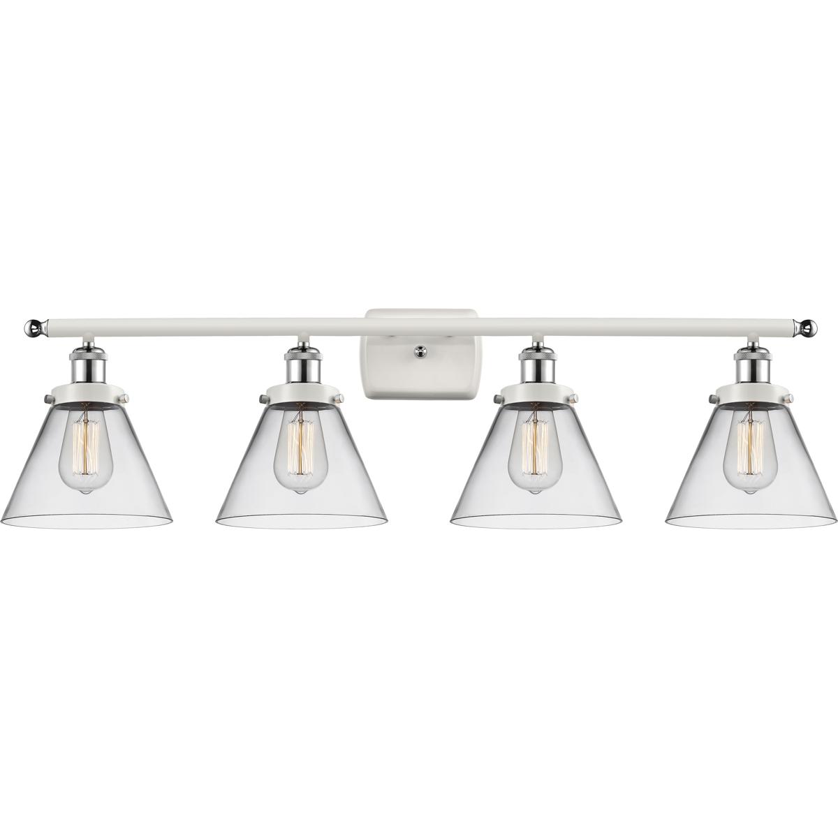 Innovations Lighting 916-4W-WPC-G42 Ballston Large Cone 4 Light 36 inch White and Polished Chrome Bath Vanity Light Wall Light in Clear Glass