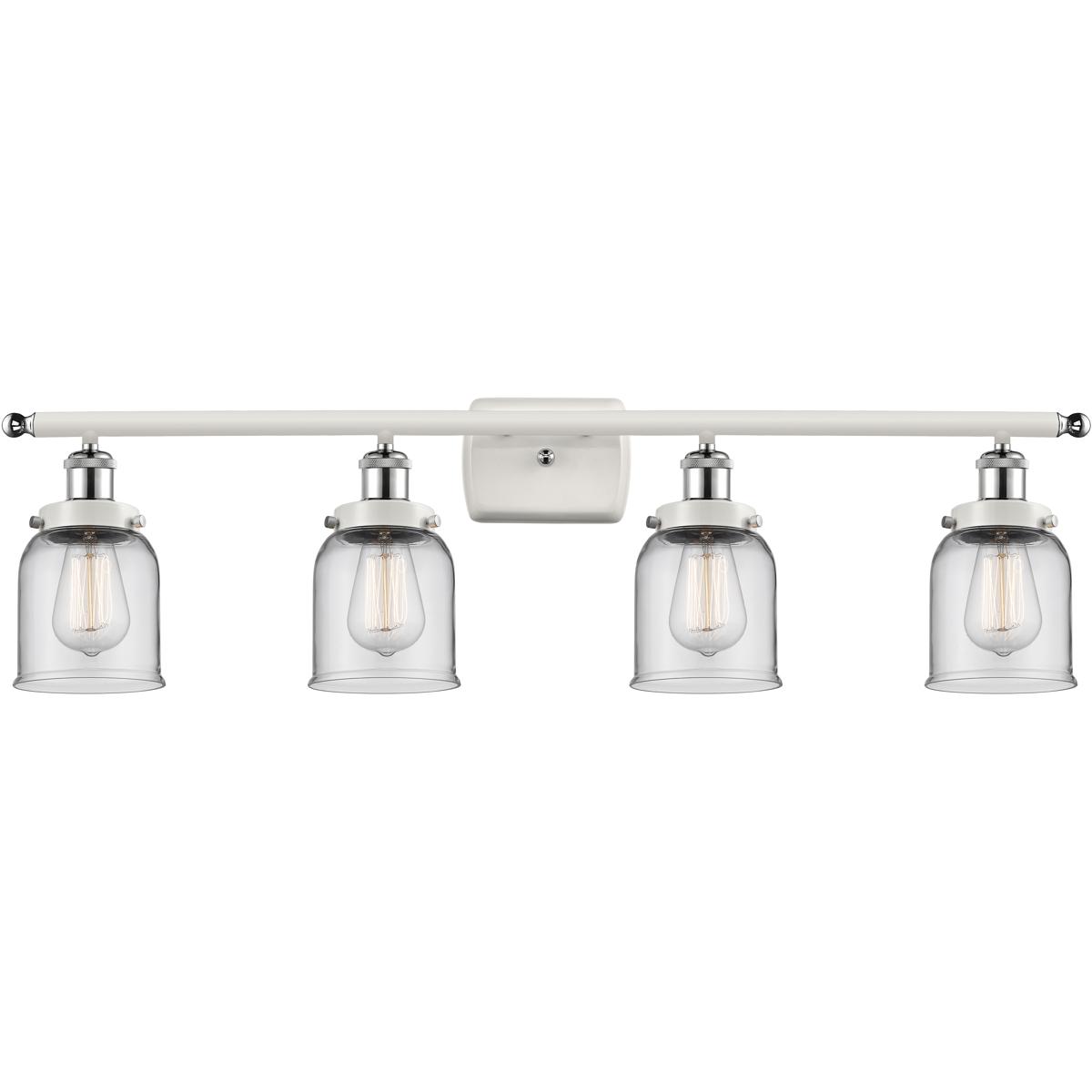 Innovations Lighting 916-4W-WPC-G52-LED Ballston Small Bell LED 36 inch White and Polished Chrome Bath Vanity Light Wall Light in Clear Glass