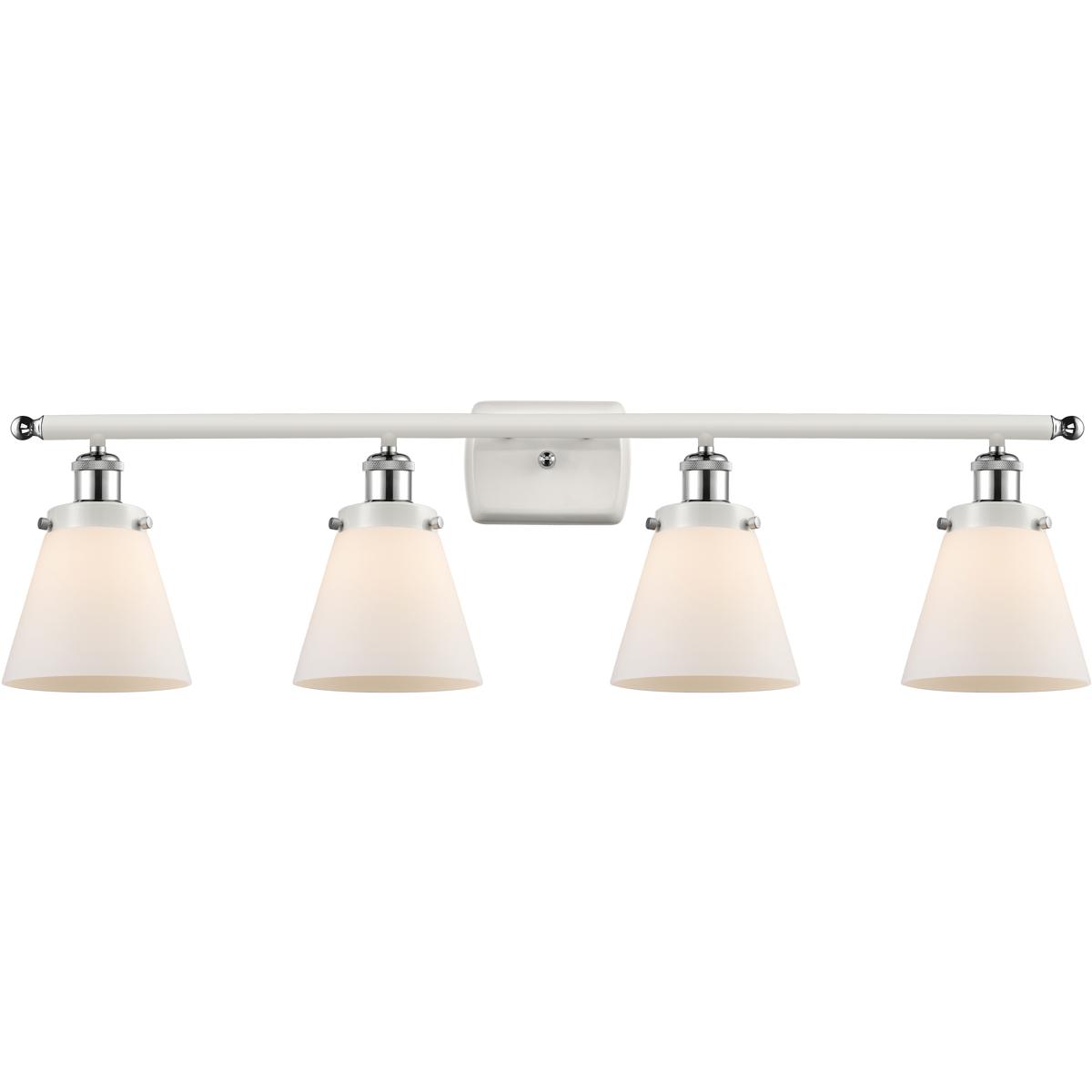 Innovations Lighting 916-4W-WPC-G61 Ballston Small Cone 4 Light 36 inch White and Polished Chrome Bath Vanity Light Wall Light in Matte White Glass