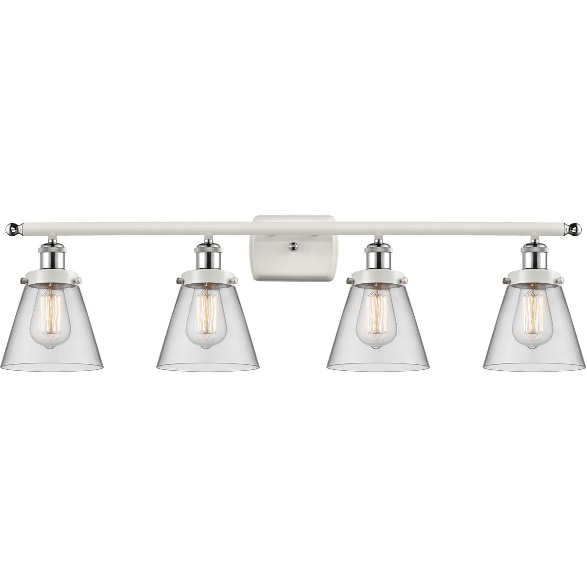 Innovations Lighting 916-4W-WPC-G62-LED Ballston Small Cone LED 36 inch White and Polished Chrome Bath Vanity Light Wall Light in Clear Glass