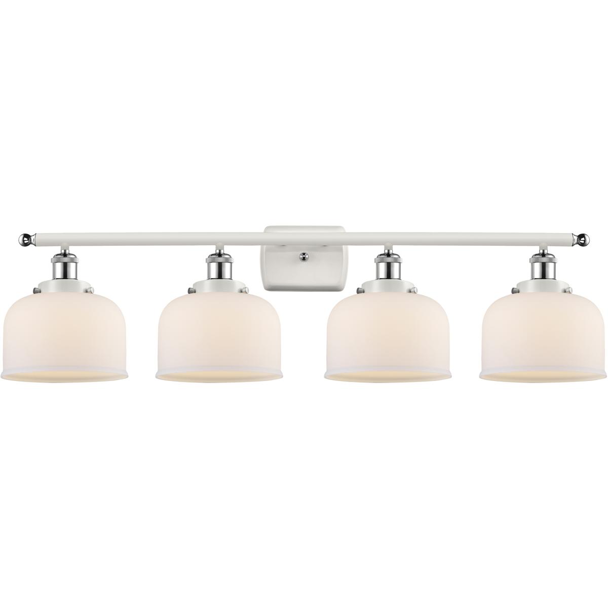 Innovations Lighting 916-4W-WPC-G71 Ballston Large Bell 4 Light 36 inch White and Polished Chrome Bath Vanity Light Wall Light in Matte White Glass