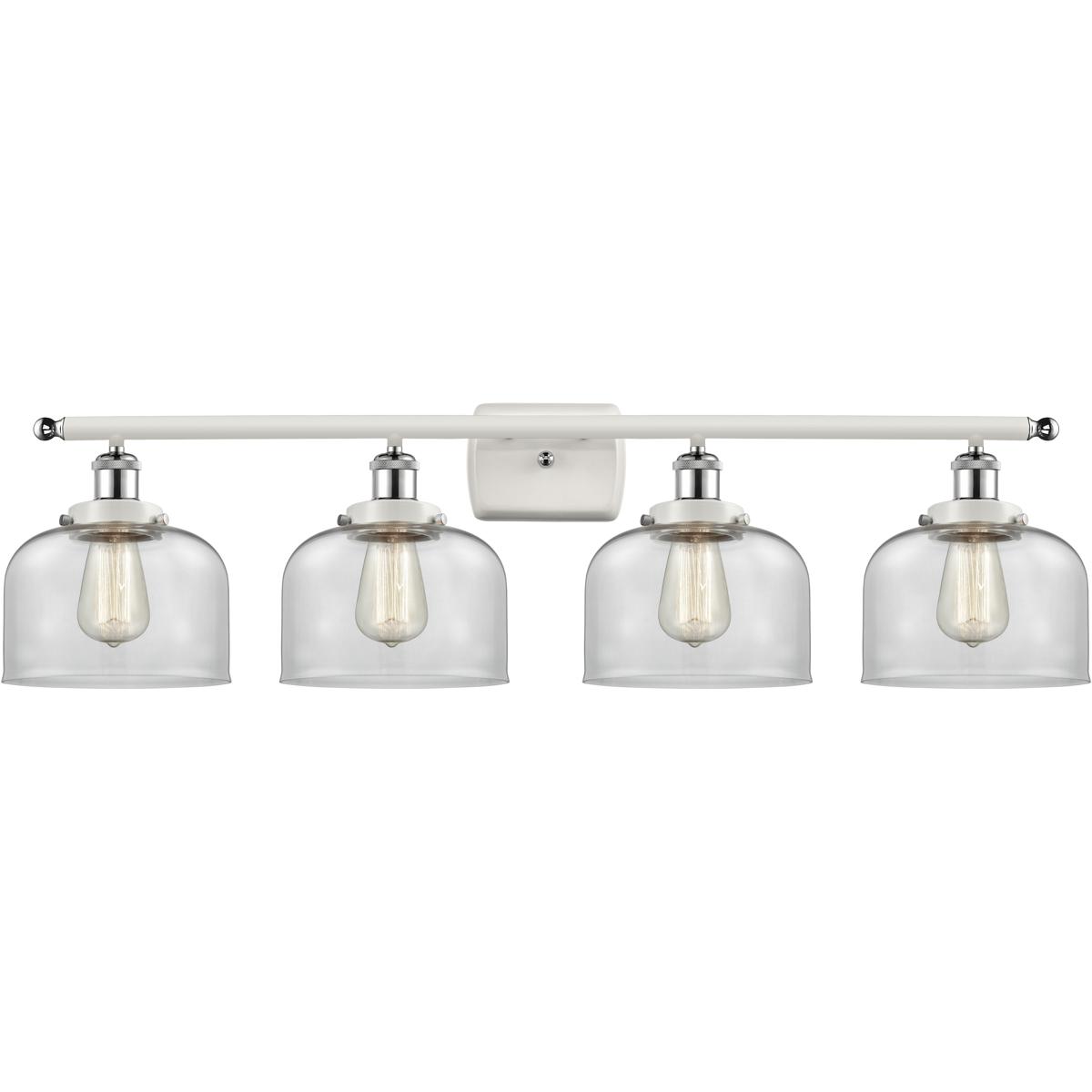Innovations Lighting 916-4W-WPC-G72 Ballston Large Bell 4 Light 36 inch White and Polished Chrome Bath Vanity Light Wall Light in Clear Glass