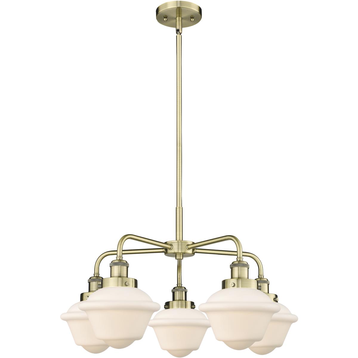 Innovations Lighting 916-5CR-AB-G531 Oxford 5 Light 24.5 inch Antique Brass Chandelier Ceiling Light in Matte White Glass
