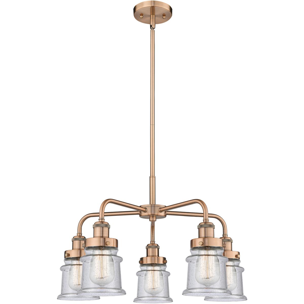 Innovations Lighting 916-5CR-AC-G184S Canton 5 Light 23.25 inch Antique Copper Chandelier Ceiling Light in Seedy Glass