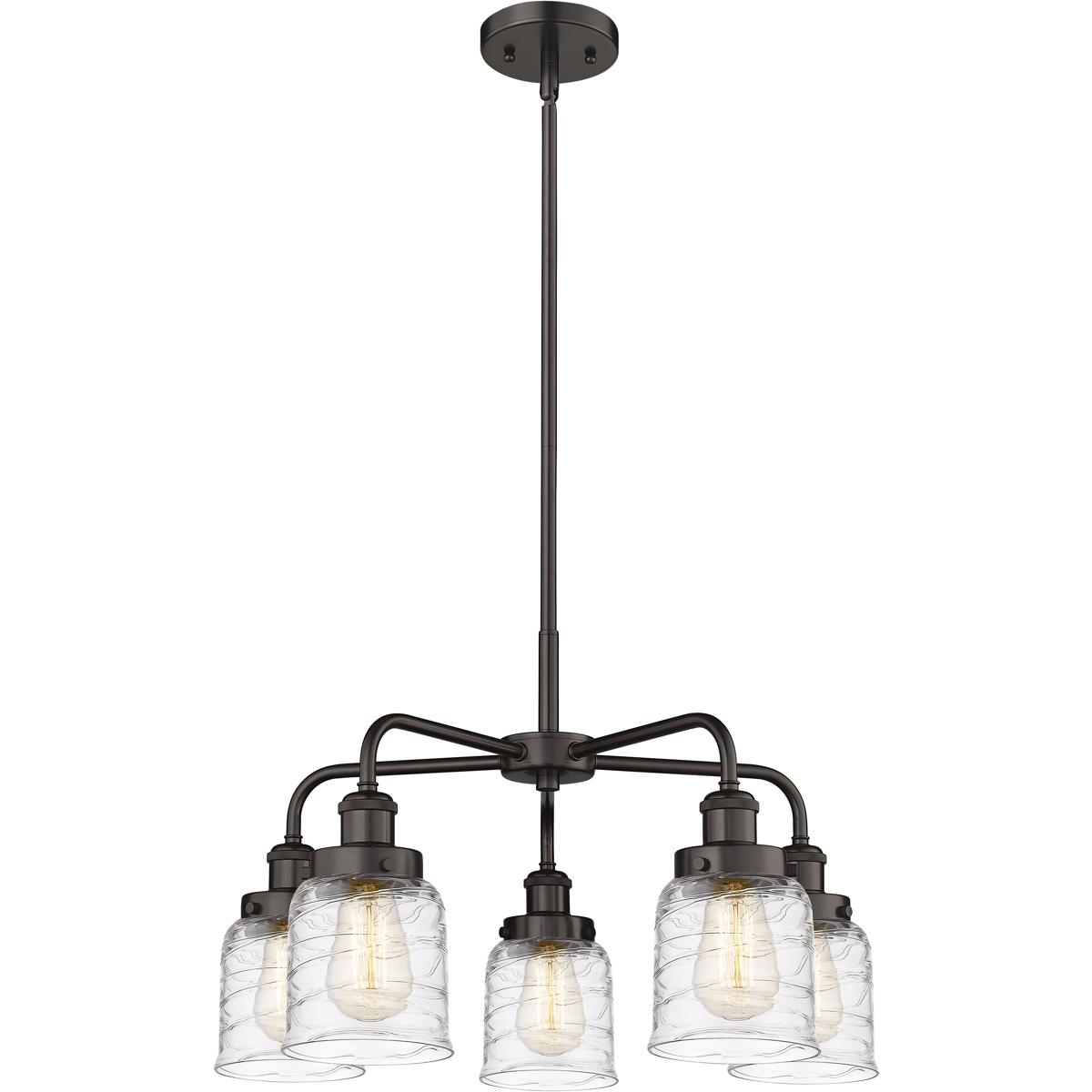 Innovations Lighting 916-5CR-OB-G513 Bell 5 Light 23 inch Oil Rubbed Bronze Chandelier Ceiling Light in Clear Deco Swirl Glass