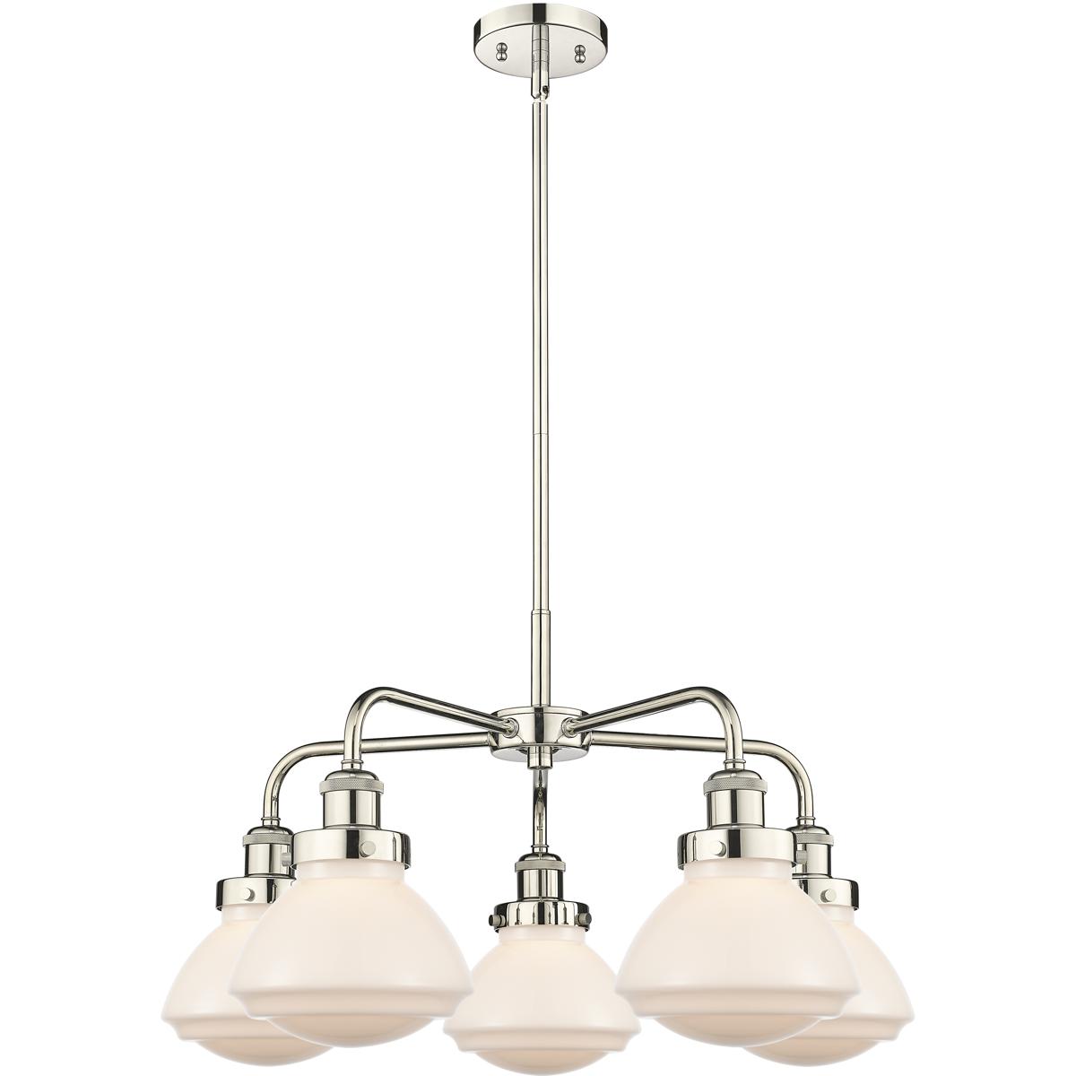 Innovations Lighting 916-5CR-PN-G321 Olean 5 Light 24.5 inch Polished Nickel Chandelier Ceiling Light in Matte White Glass