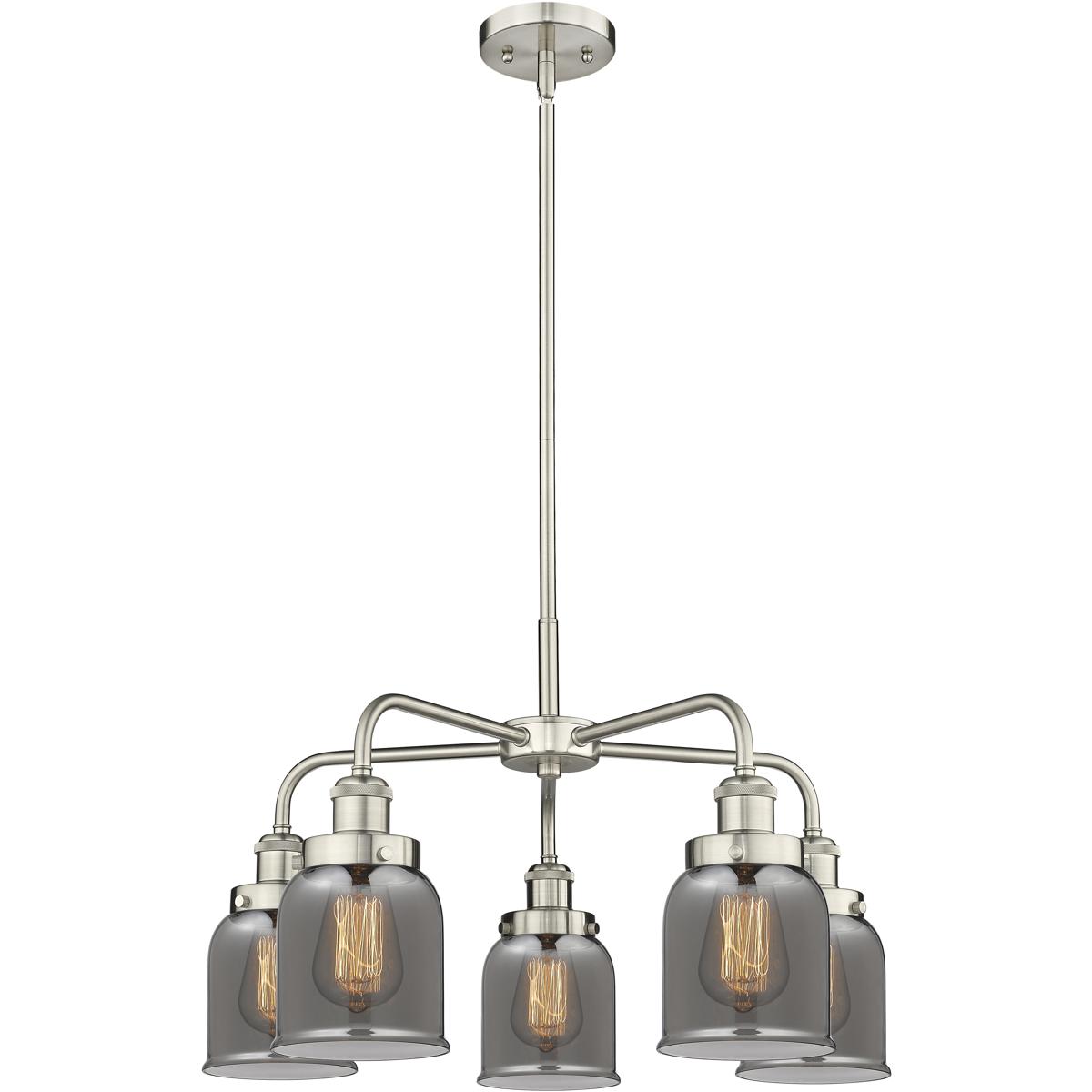 Innovations Lighting 916-5CR-SN-G53 Bell 5 Light 23 inch Satin Nickel Chandelier Ceiling Light in Light Smoke Glass