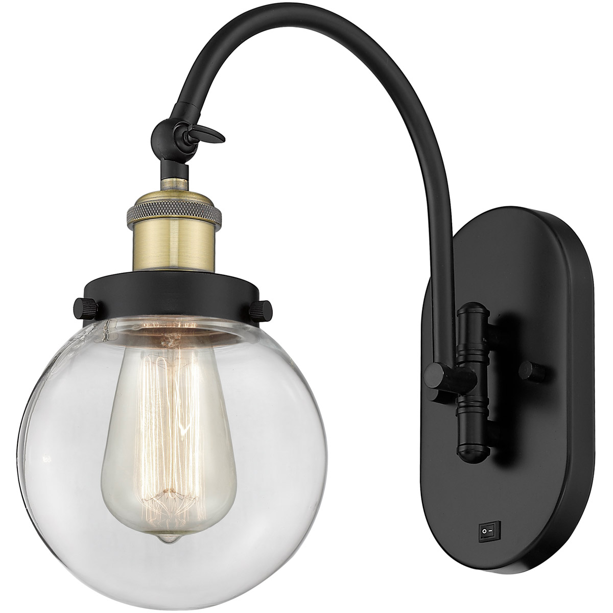 Innovations Lighting 918-1W-BAB-G202-6-LED Franklin Restoration Beacon LED 6 inch Black Antique Brass Sconce Wall Light in Clear Glass
