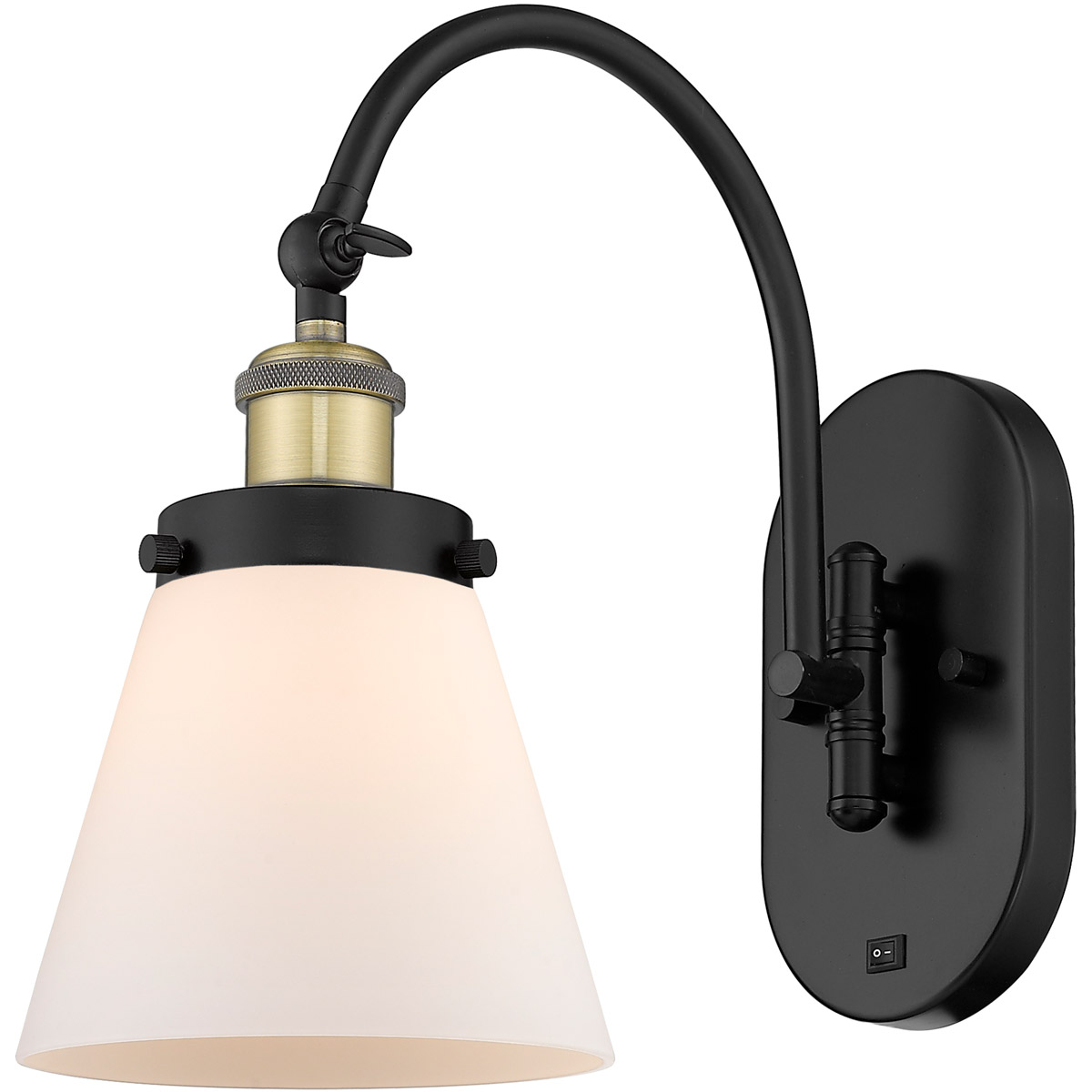 Innovations Lighting 918-1W-BAB-G61-LED Franklin Restoration Cone LED 6.25 inch Black Antique Brass Sconce Wall Light in Matte White Glass