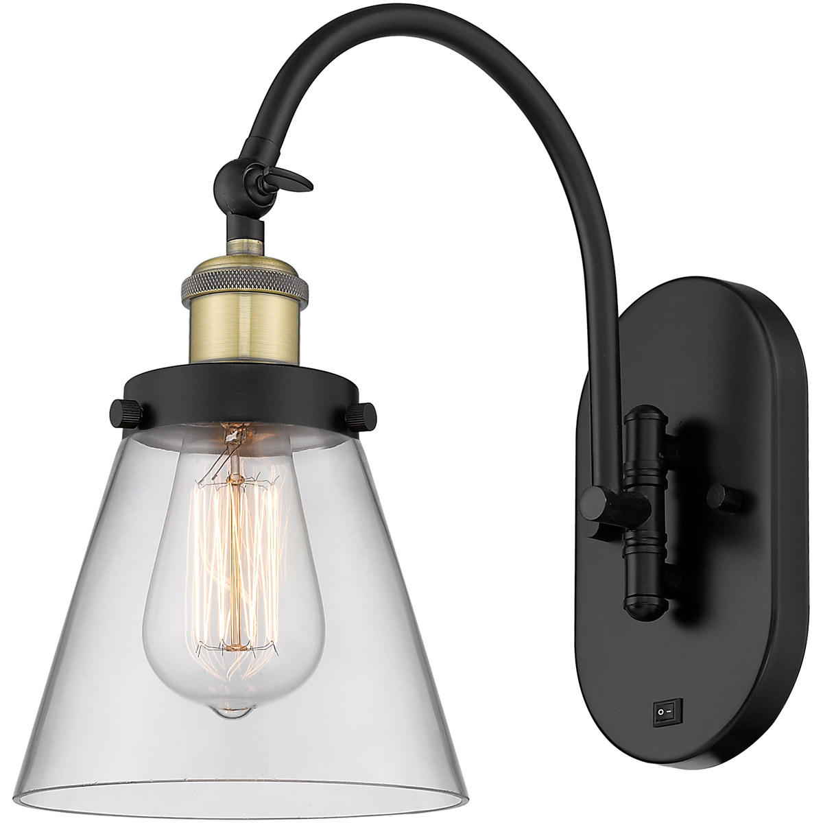 Innovations Lighting 918-1W-BAB-G62-LED Franklin Restoration Cone LED 6.25 inch Black Antique Brass Sconce Wall Light in Clear Glass