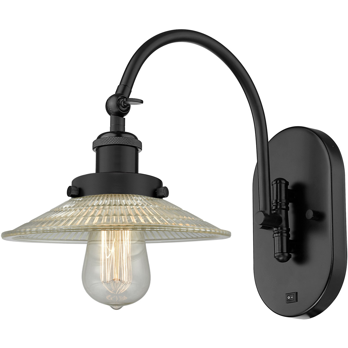 Innovations Lighting 918-1W-BK-G2 Franklin Restoration Halophane 1 Light 9 inch Matte Black Sconce Wall Light