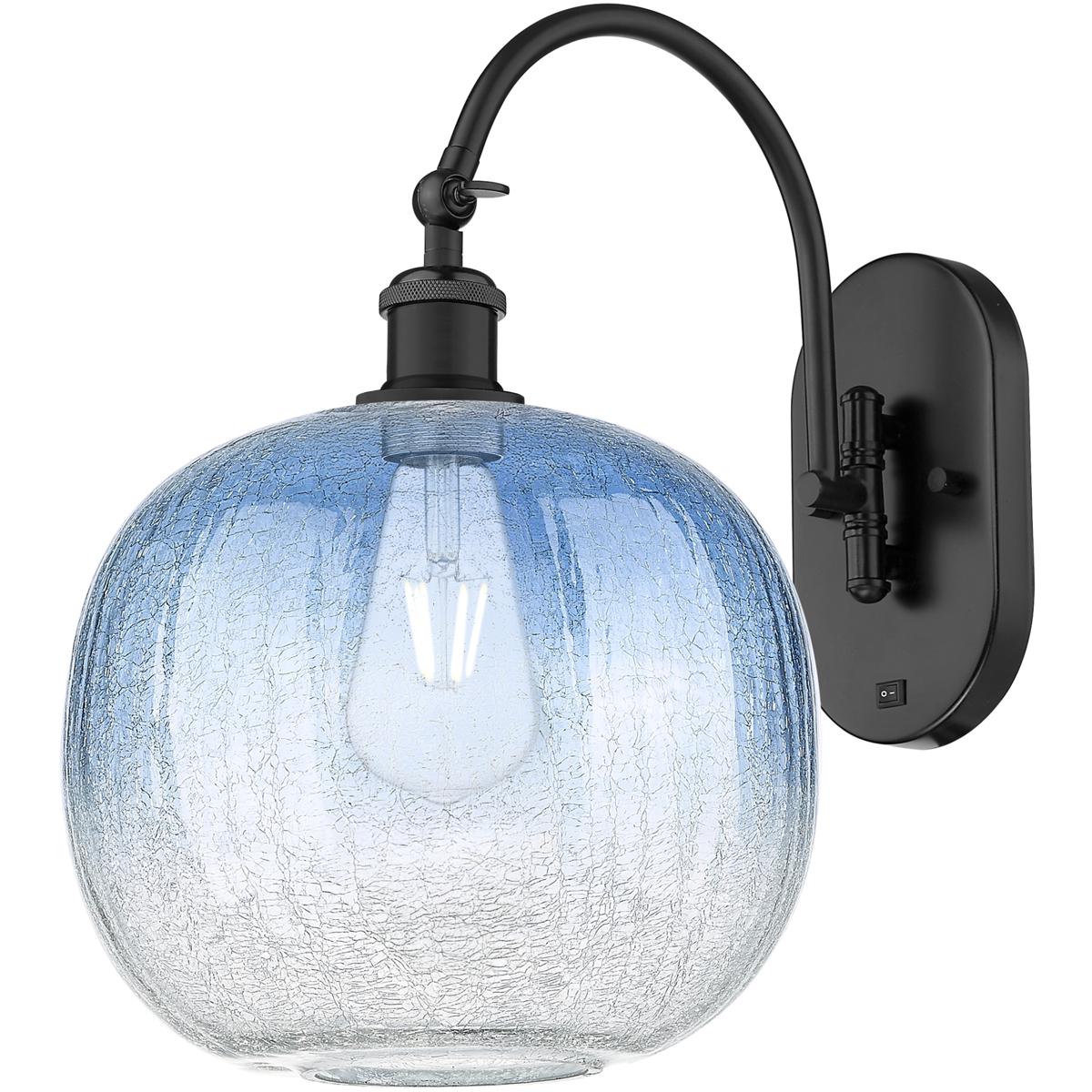 Innovations Lighting 918-1W-BK-G481-10SB Ballston Brookhaven Sphere 1 Light 10.5 inch Matte Black Swing Arm Sconce Wall Light in Sapphire Blue Glass