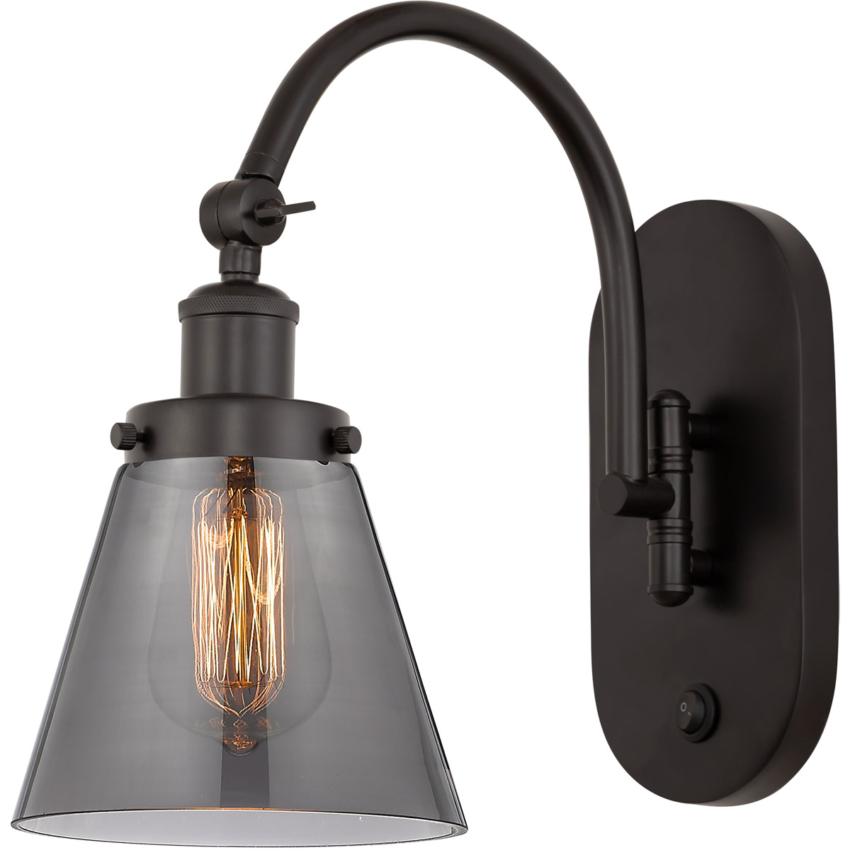Innovations Lighting 918-1W-OB-G63-LED Franklin Restoration Cone LED 6.25 inch Oil Rubbed Bronze Sconce Wall Light in Plated Smoke Glass