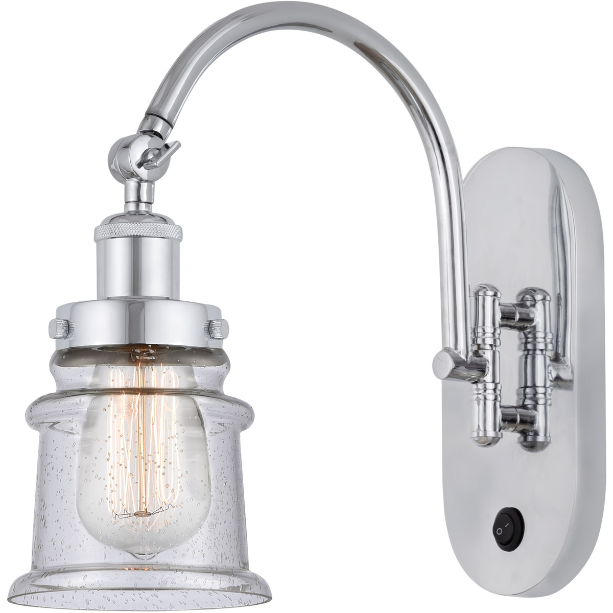 Innovations Lighting 918-1W-PC-G184S-LED Franklin Restoration Canton LED 6.5 inch Polished Chrome Sconce Wall Light in Seedy Glass