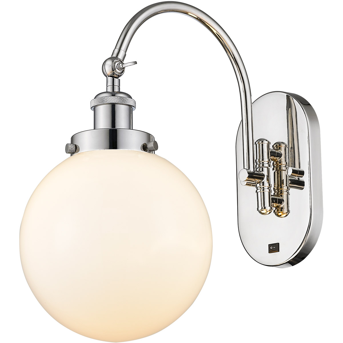 Innovations Lighting 918-1W-PN-G201-8-LED Franklin Restoration Beacon LED 8 inch Polished Nickel Sconce Wall Light in Matte White Glass