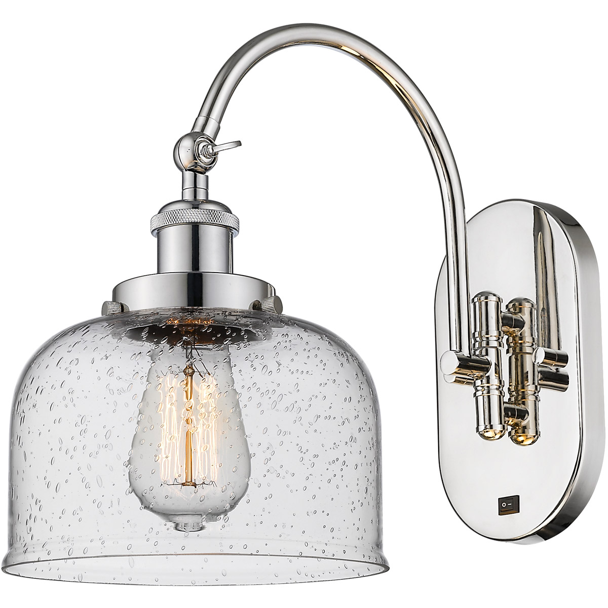 Innovations Lighting 918-1W-PN-G74-LED Franklin Restoration Bell LED 8 inch Polished Nickel Sconce Wall Light in Seedy Glass
