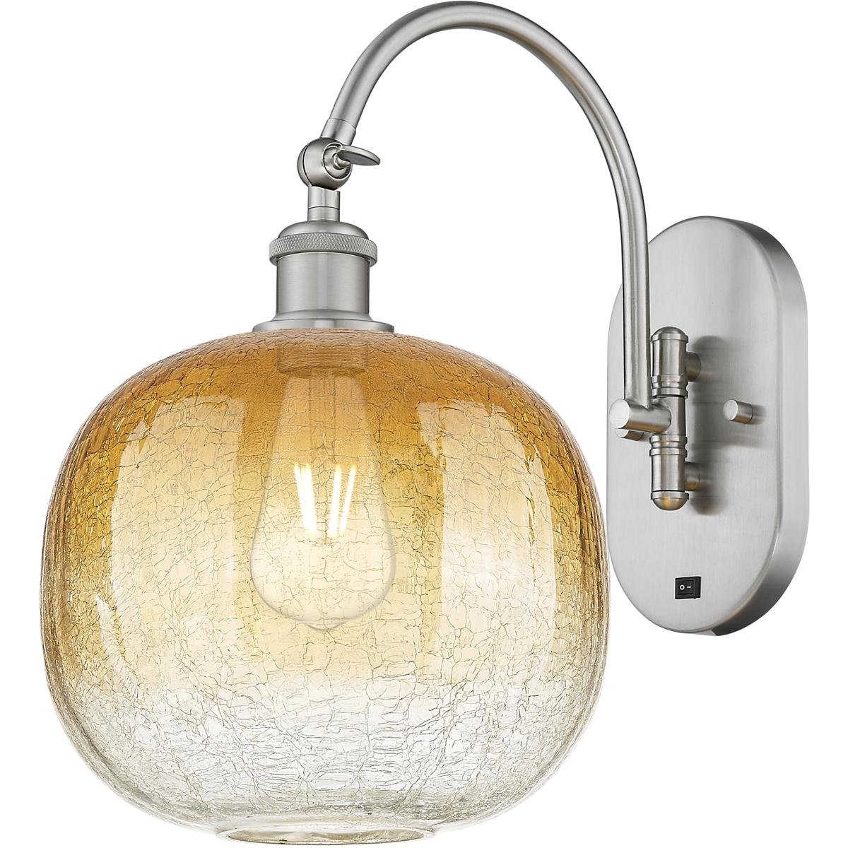 Innovations Lighting 918-1W-SN-G481-10AM Ballston Brookhaven Sphere 1 Light 10.5 inch Brushed Satin Nickel Swing Arm Sconce Wall Light in Amber Glass
