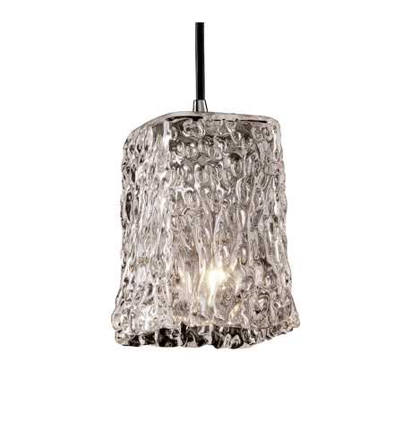 Small 1-Light Pendant Square w/Rippled Rim Shade Brushed Nickel Justice Design Group Lighting GLA-8816-26-CLRT-NCKL-BKCD Veneto Luce Clear Textured