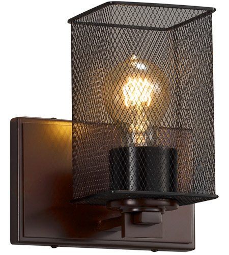 Justice Design MSH-8441-15-DBRZ Wire Mesh 7 inch Dark Bronze Wall Sconce Wall Light in Square with Flat Rim, Era